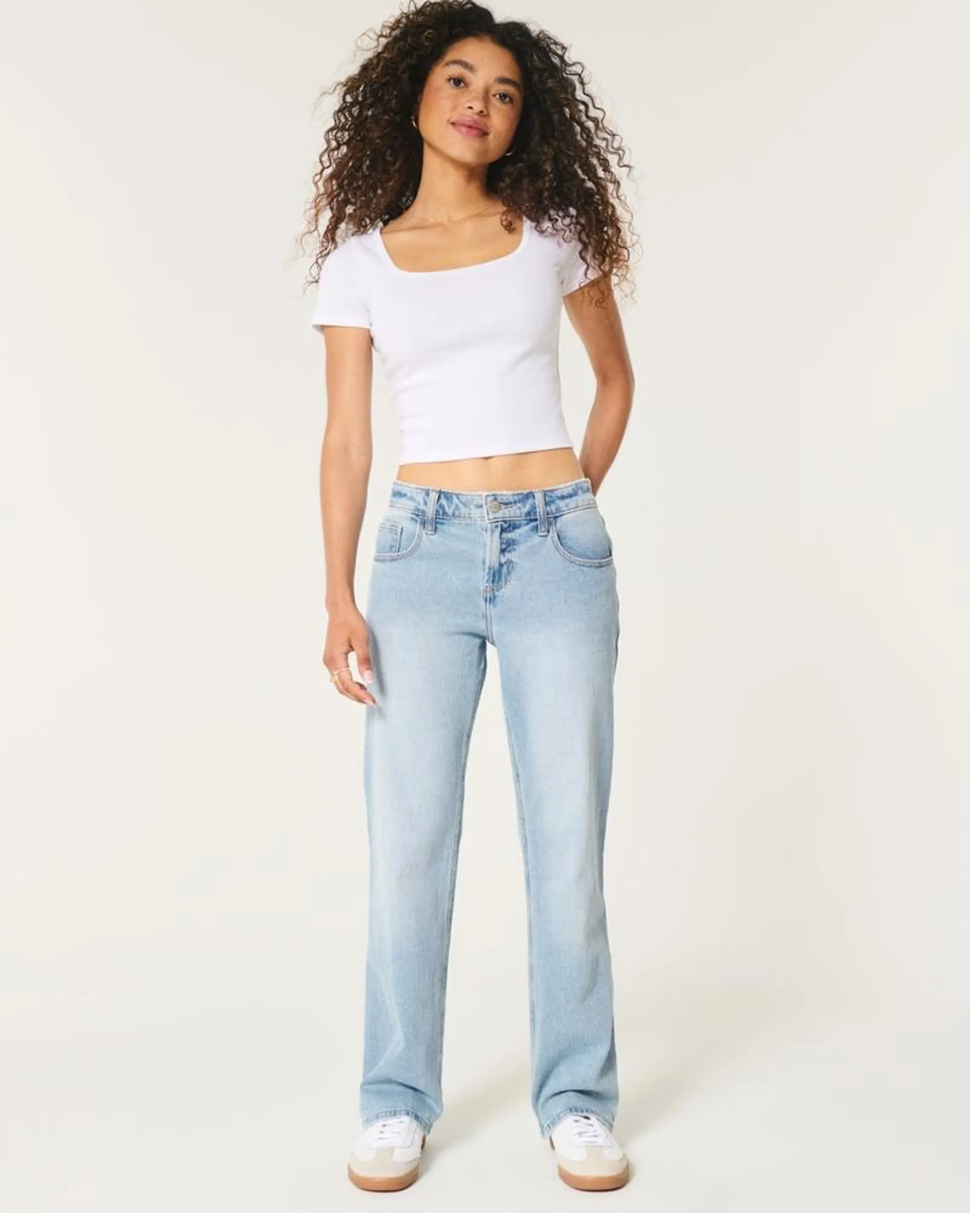 Low-Rise Light Wash Relaxed Straight Jeans