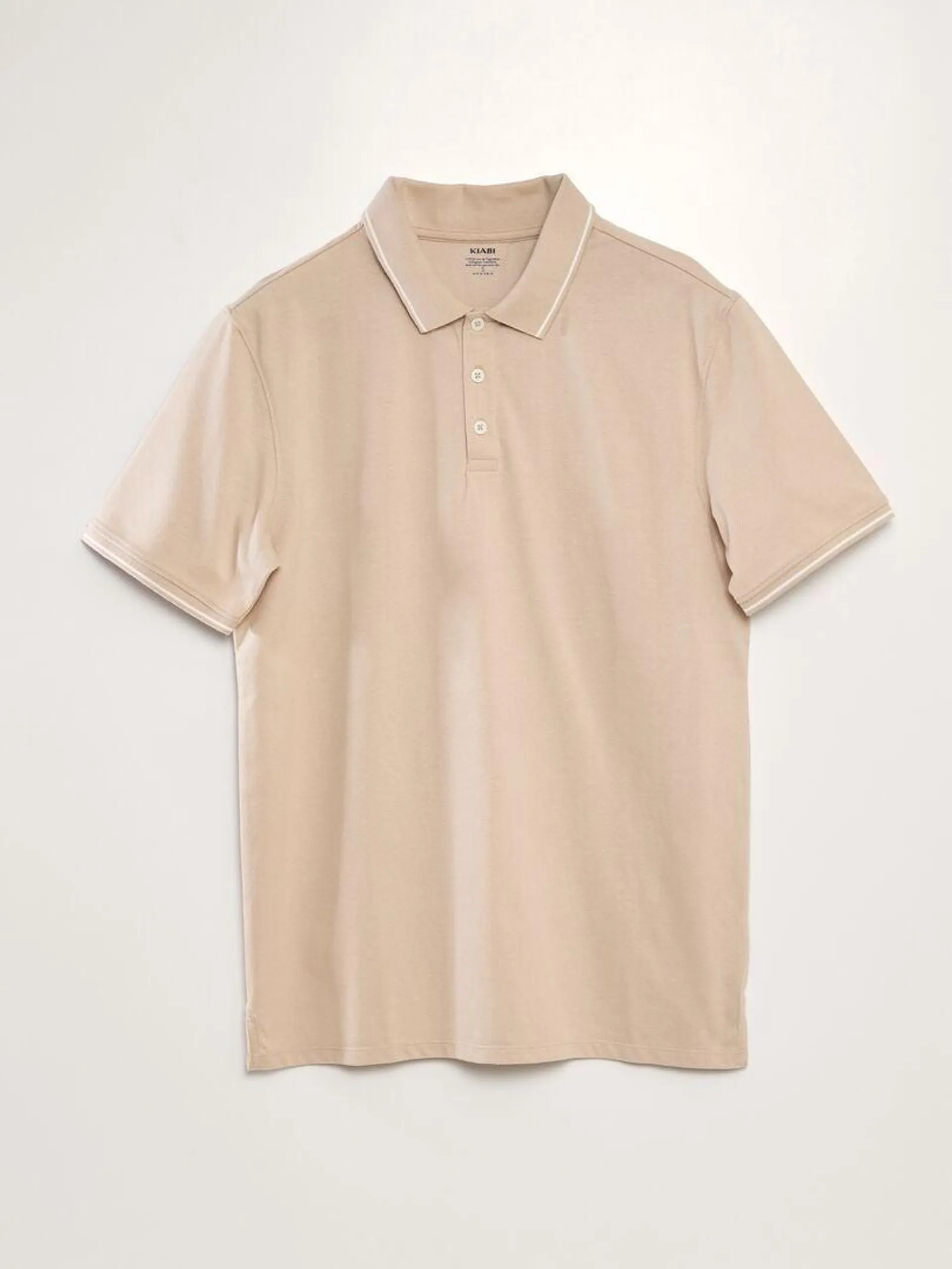 Polo de piqué de algodón de efecto moteado - BEIGE