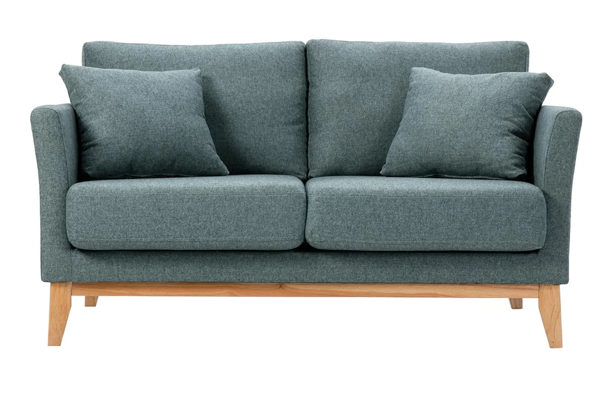 Canapé scandinave déhoussable 2 places en tissu vert de gris et bois clair OSLO