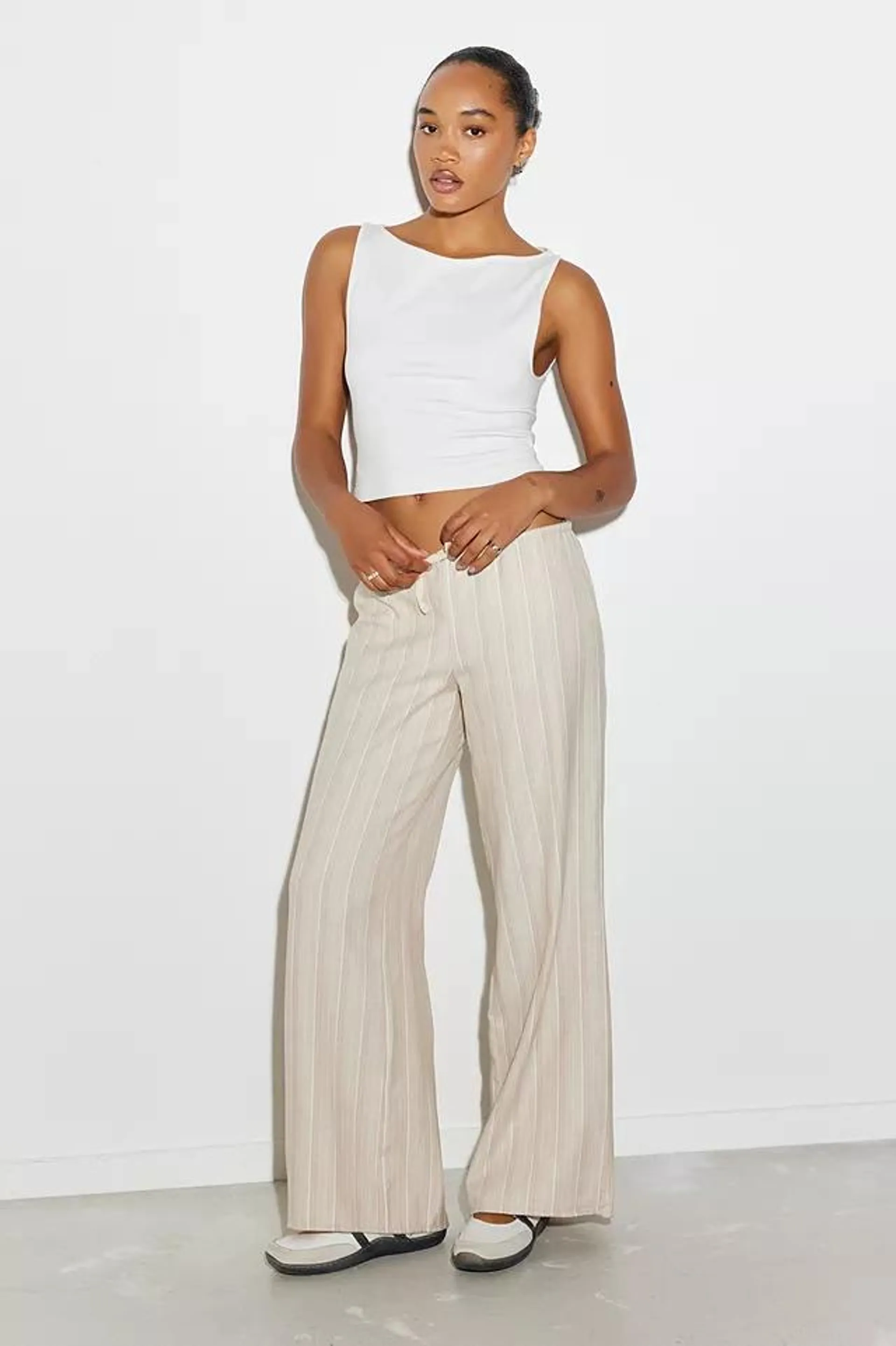 Archive At UO Stone Stripe Linen Hazel Trousers