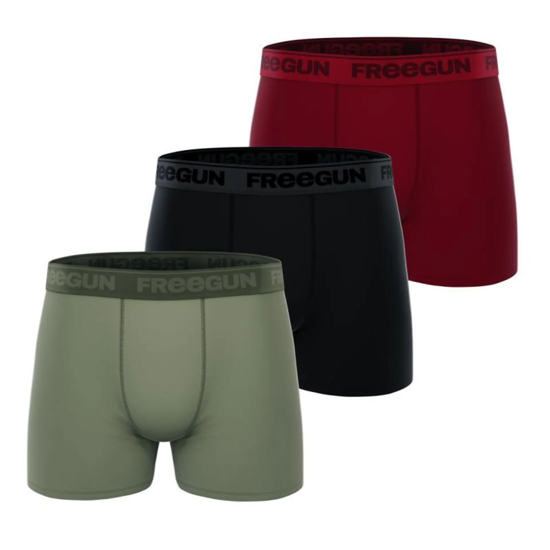 Lot de 3 boxers homme coton noir, vert, rouge Signature Pablo Freegun