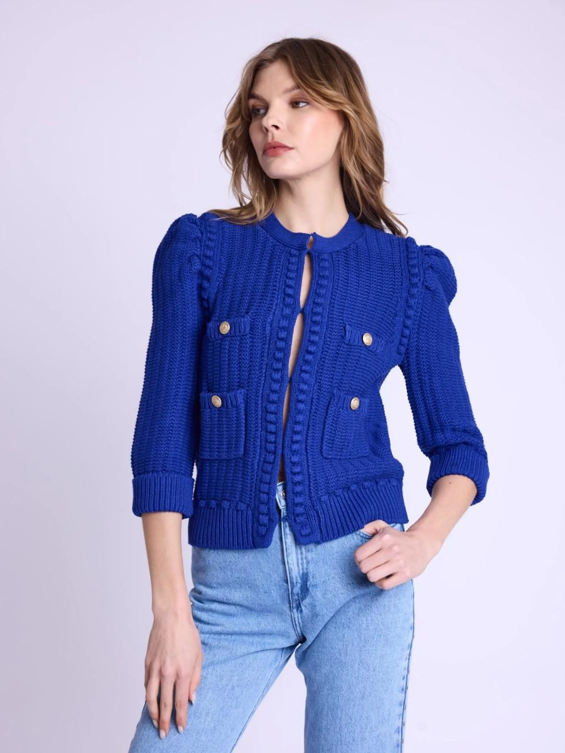 GEMMA | Gilet en maille bleue