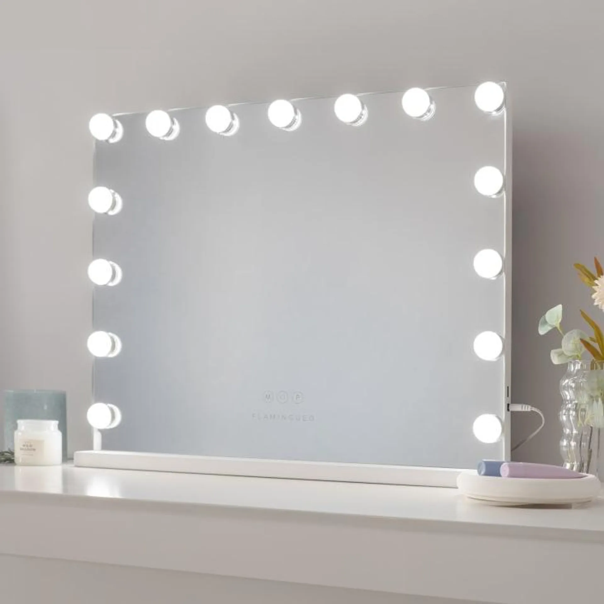 Espejo maquillaje luz 15 led metal 58x46x12cm blanco