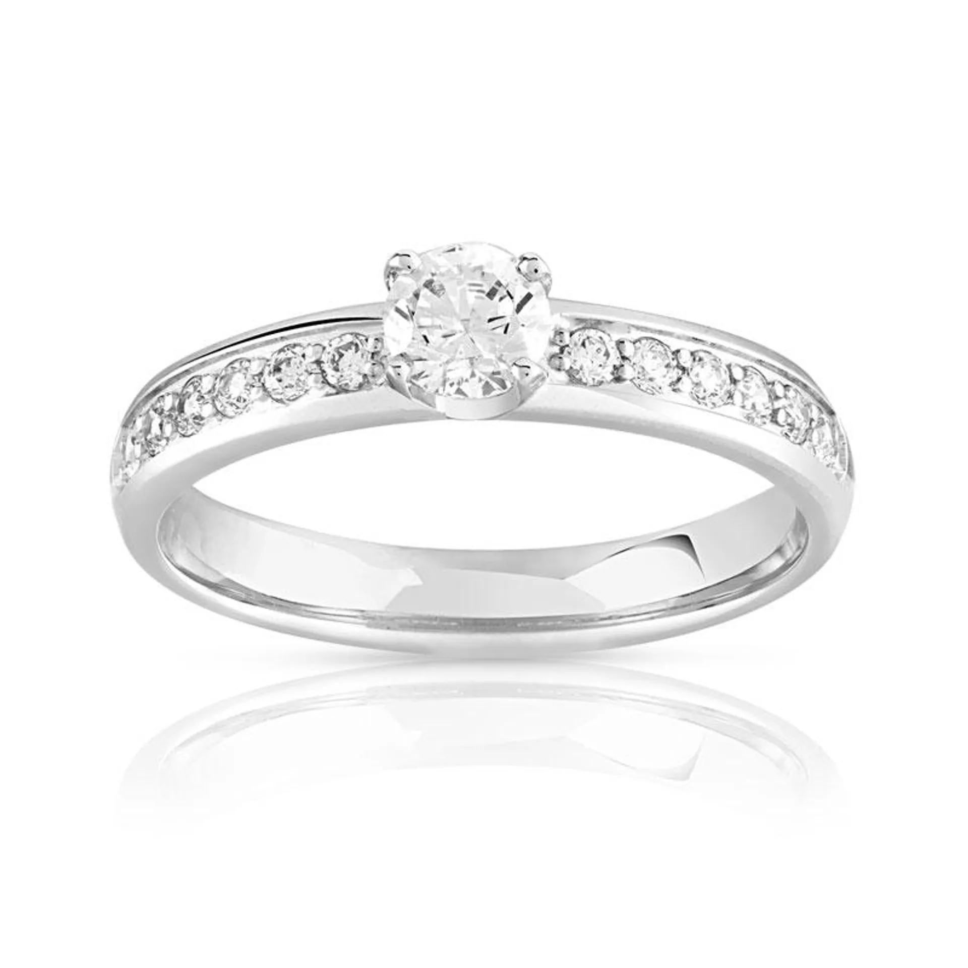 Bague solitaire or 750 blanc diamant 60/100e de carat