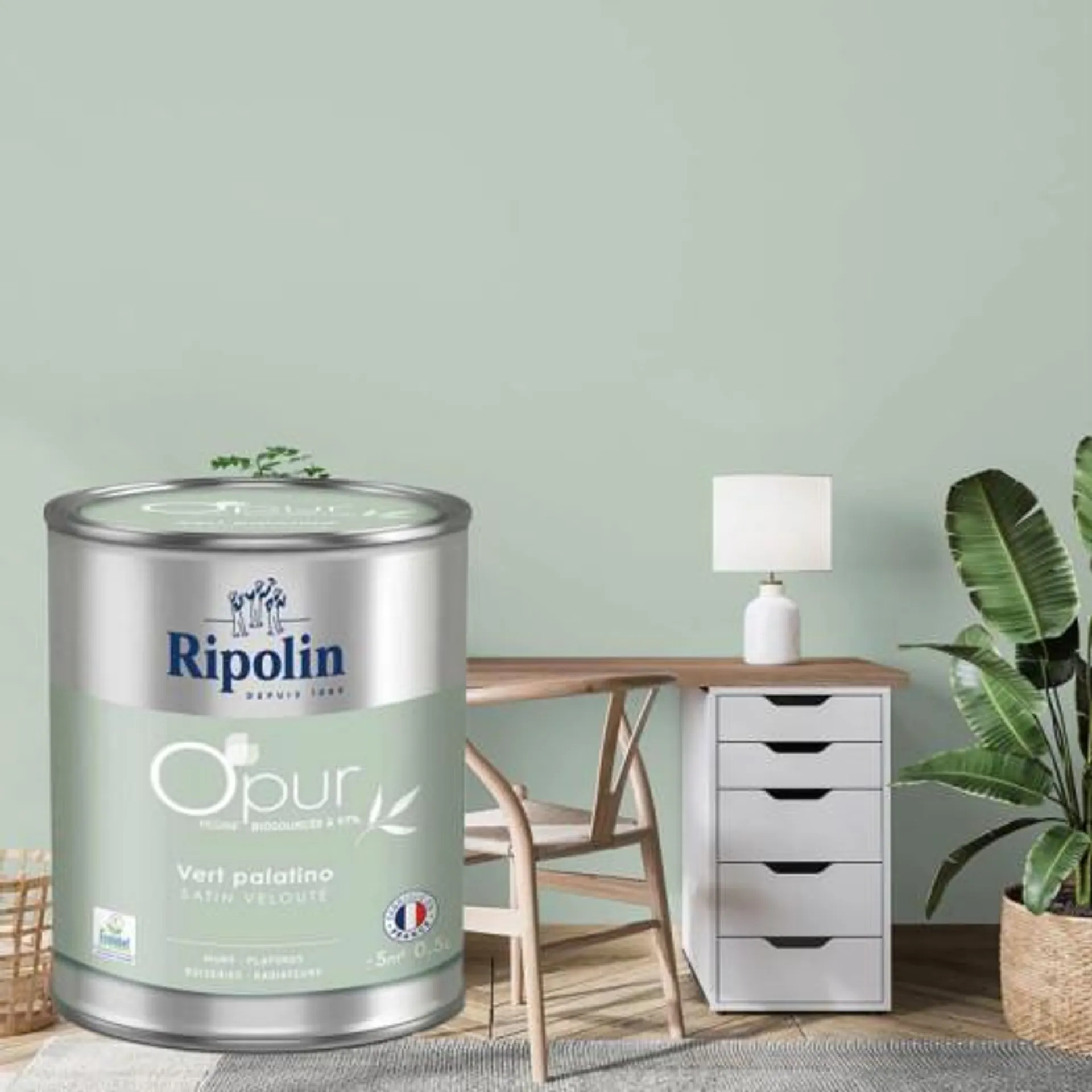 Peinture RIPOLIN Opur bio sourcée multi-supports vert palatino satin 0,5L