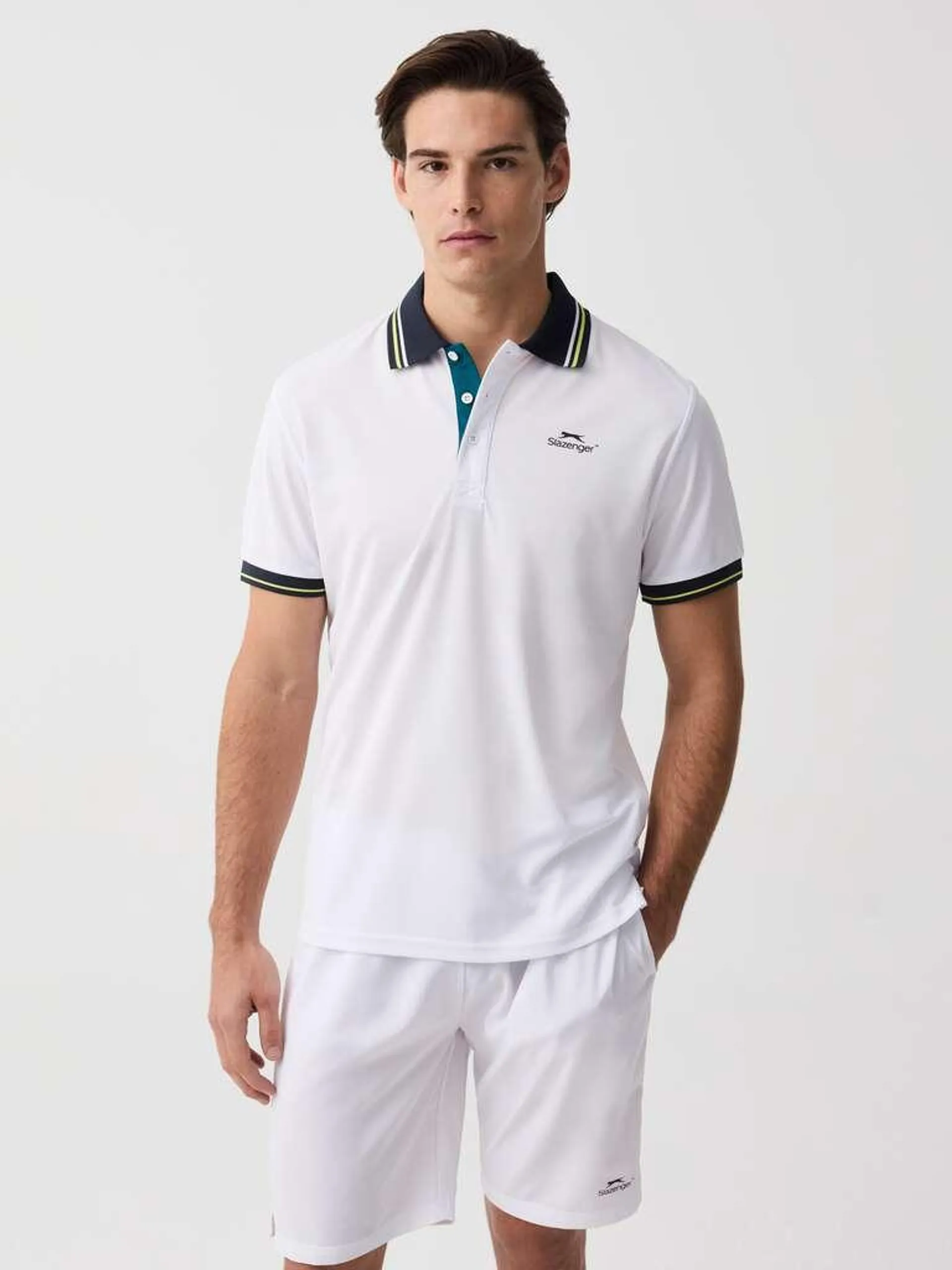 Optical White Slazenger tennis polo shirt with striped trims