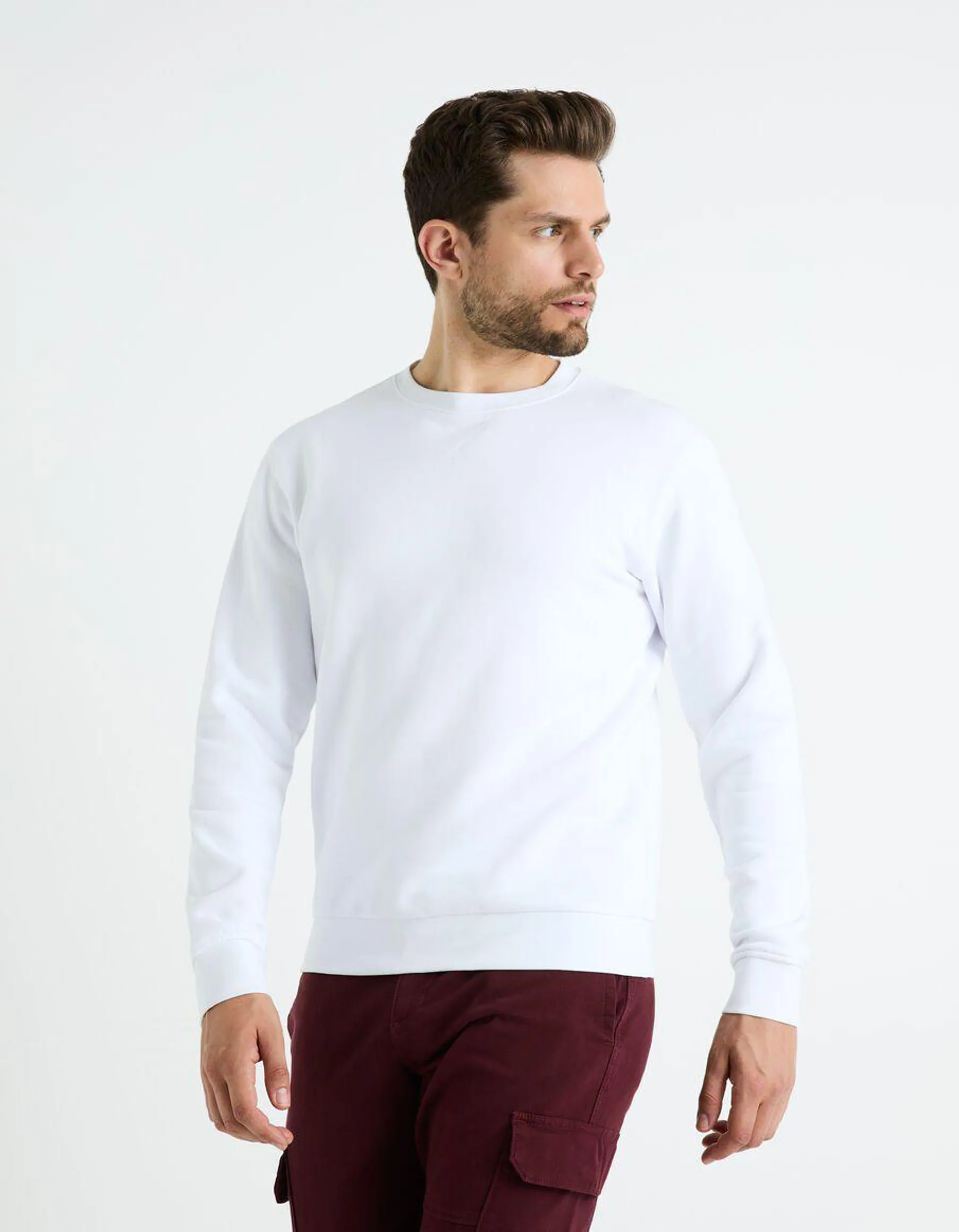 Sweat col rond 100% coton - blanc