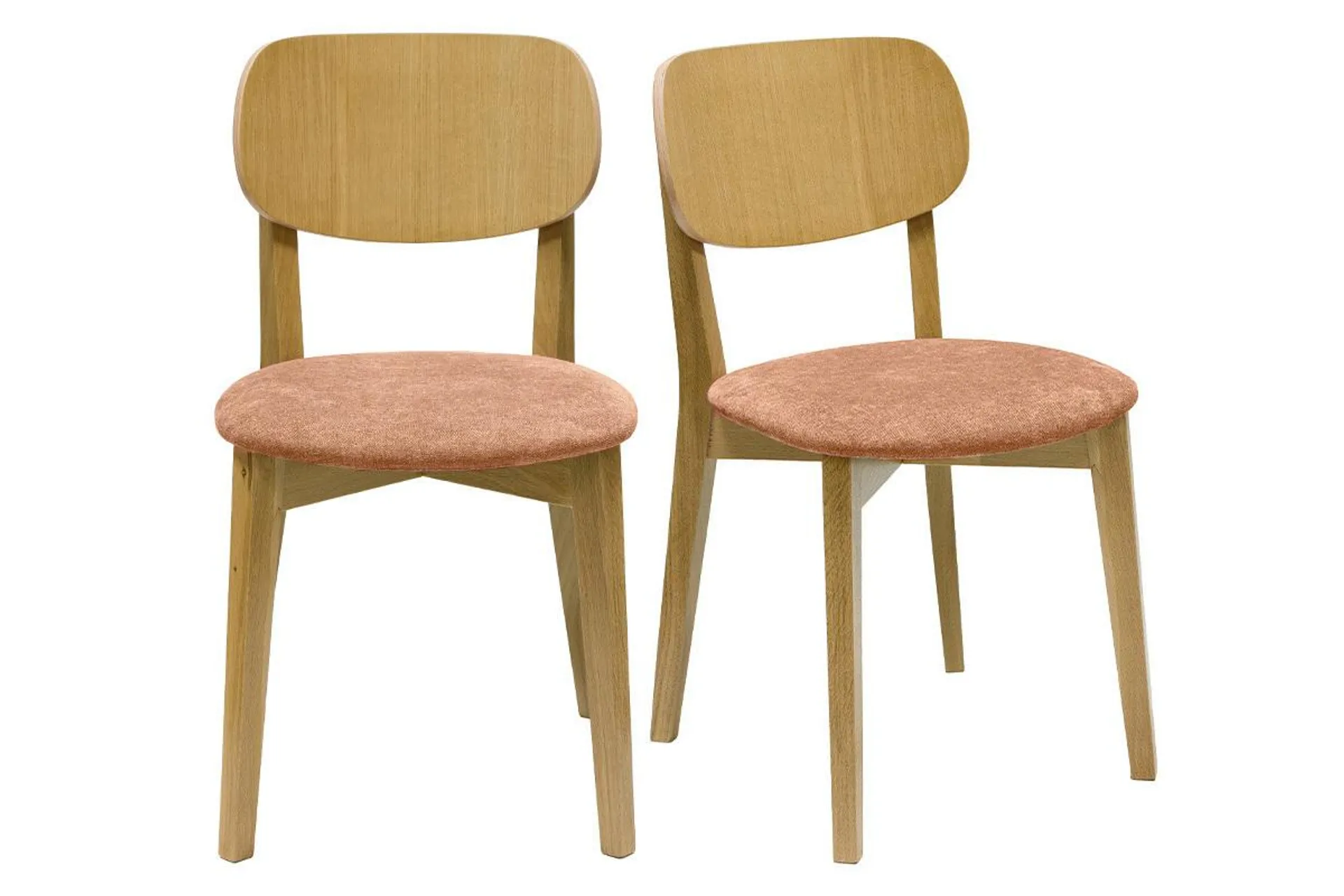 Chaises vintage en bois clair chêne et tissu effet velours terracotta (lot de 2) LUCIA