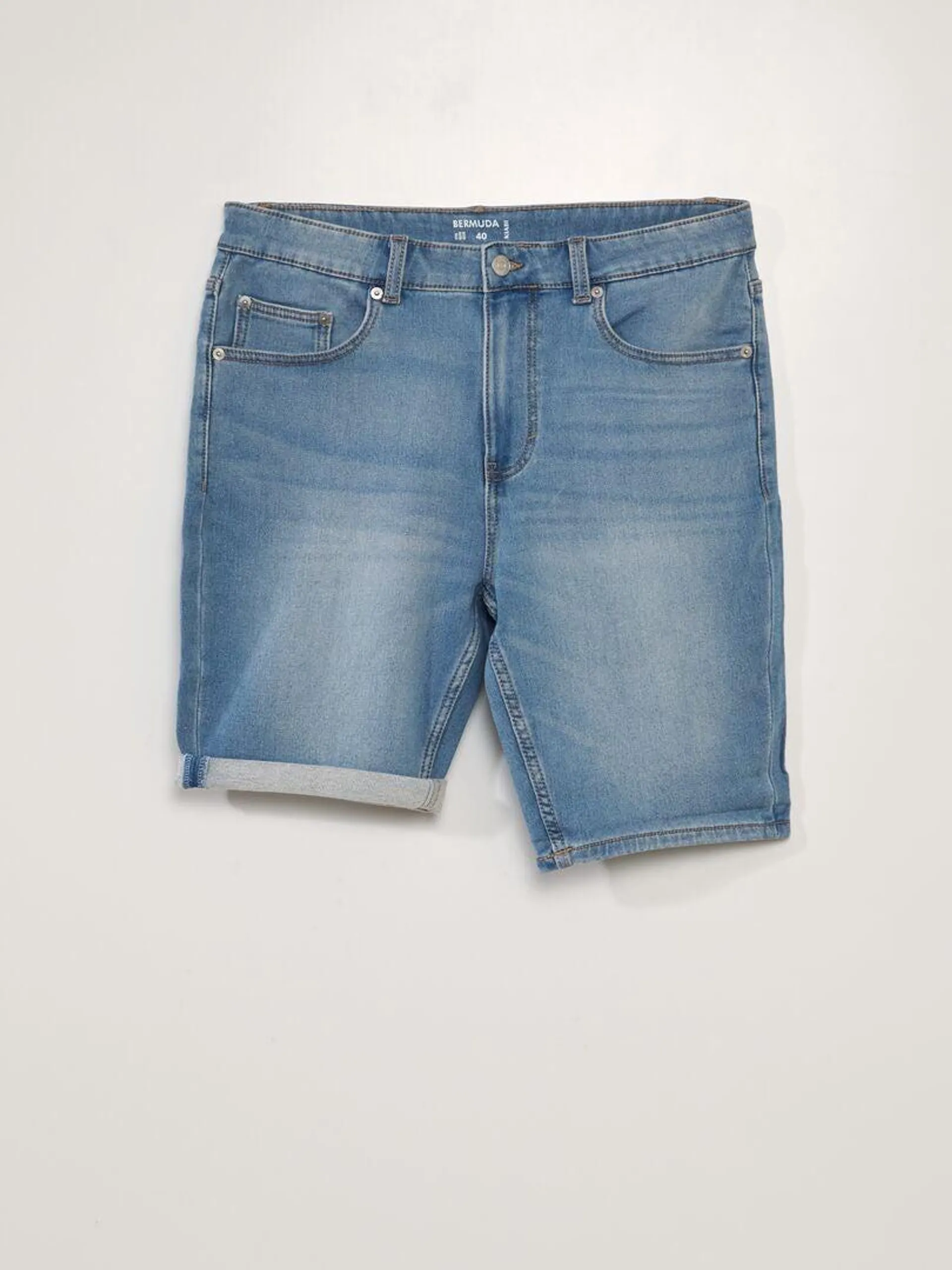 Bermuda slim en jean à 5 poches - Double stone