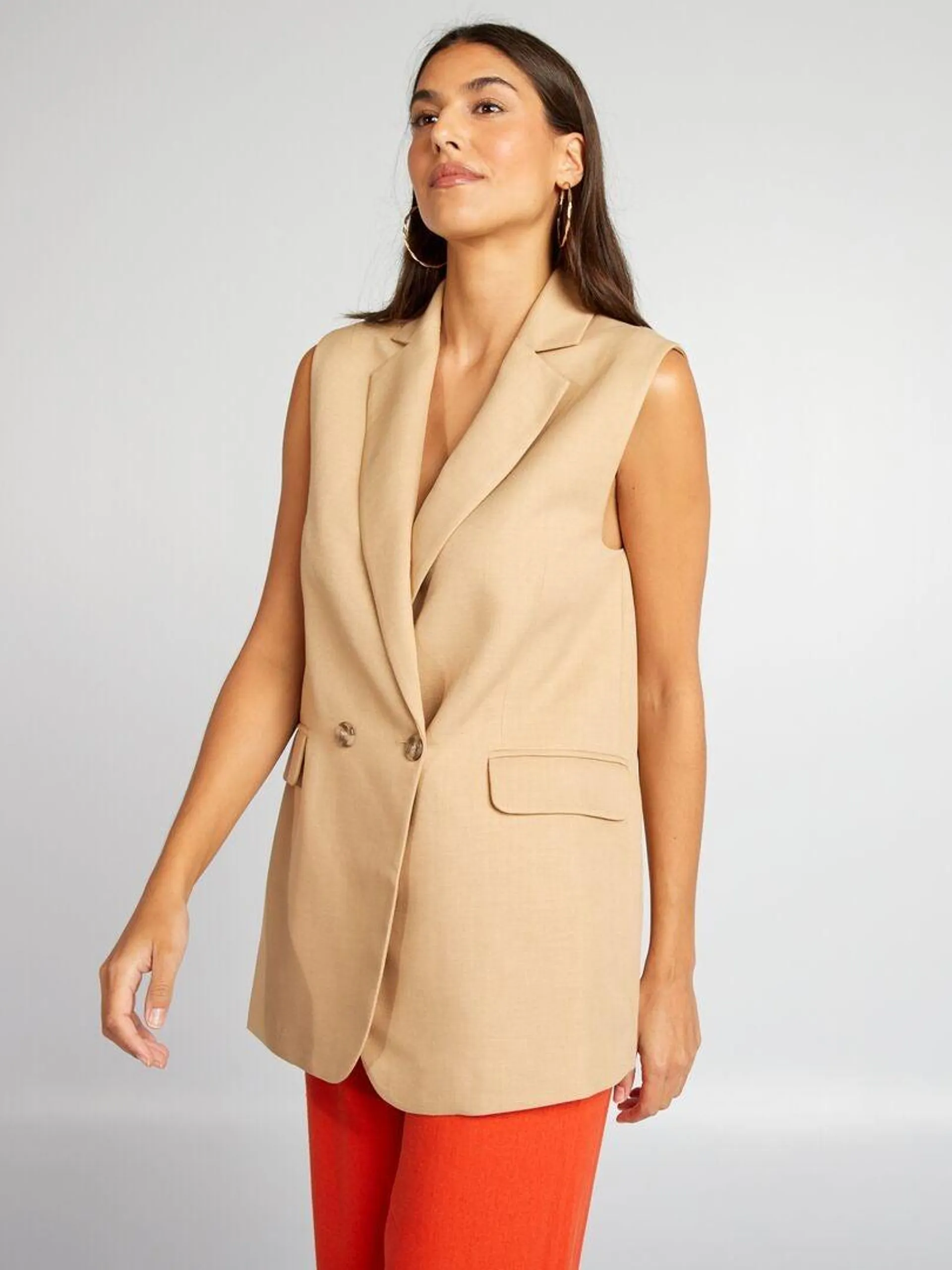 Veste blazer sans manches mi-longues - Beige