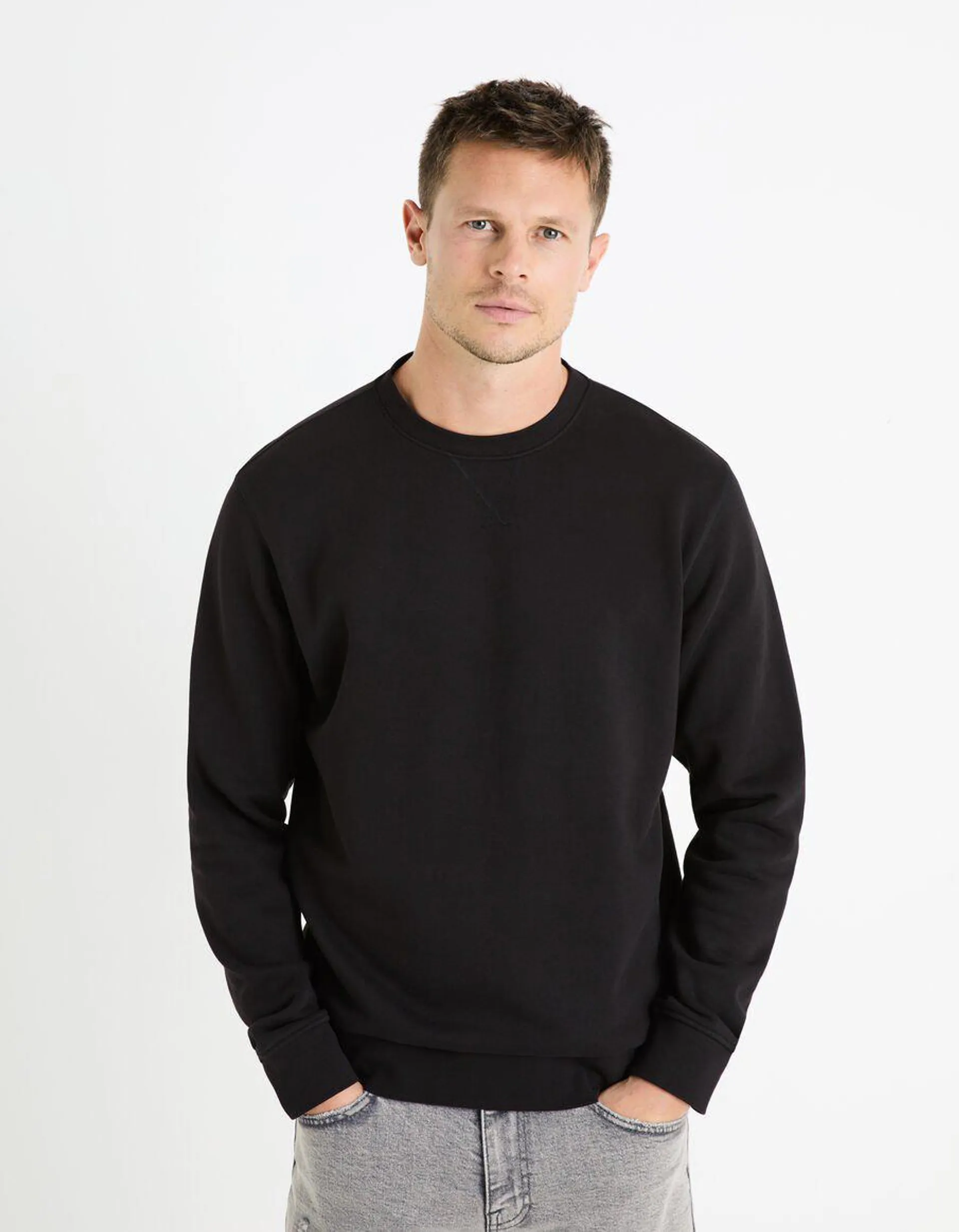 Sweat col rond 100% coton - noir