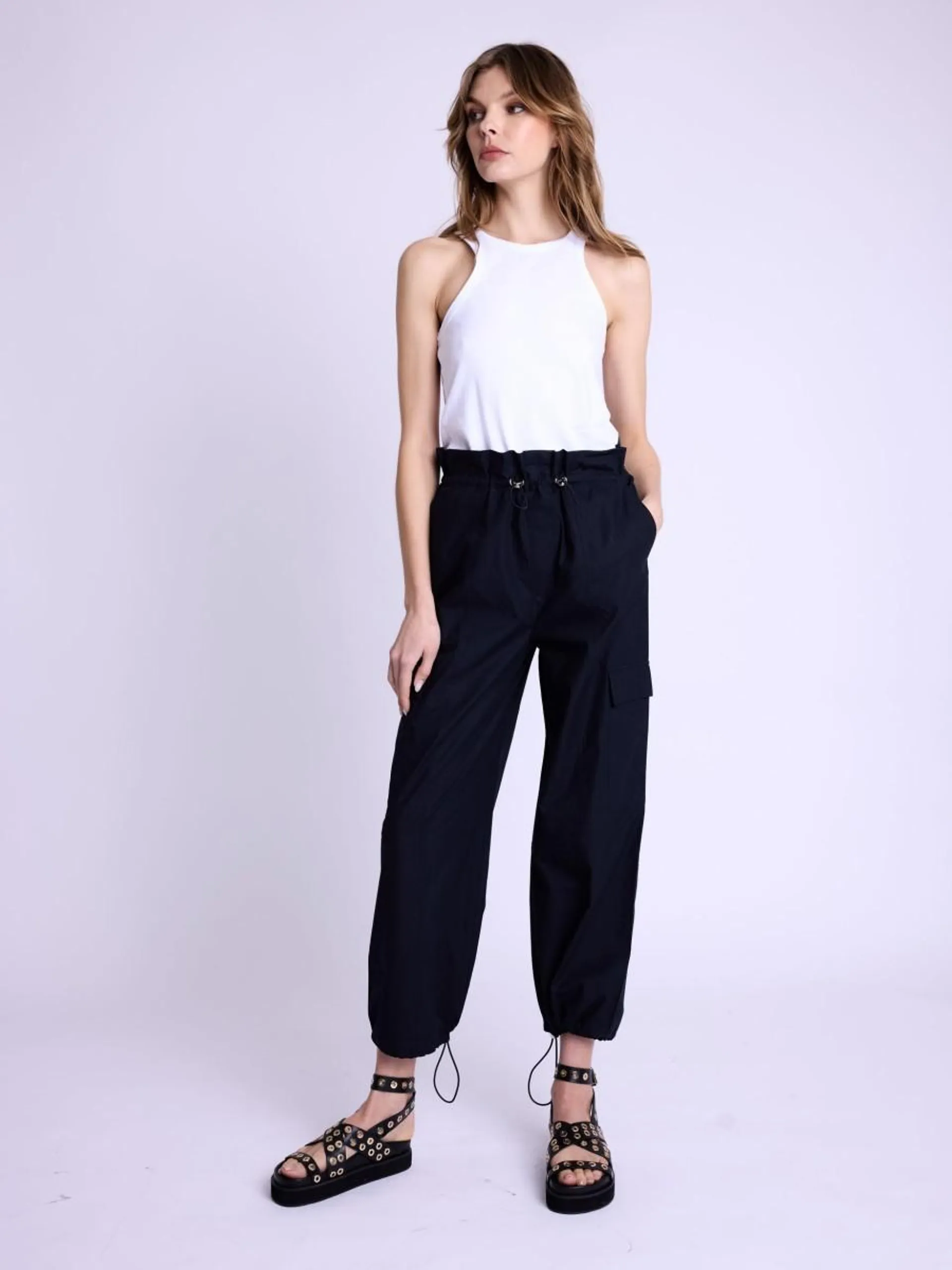 PAULINE | Pantalon cargo noir en coton