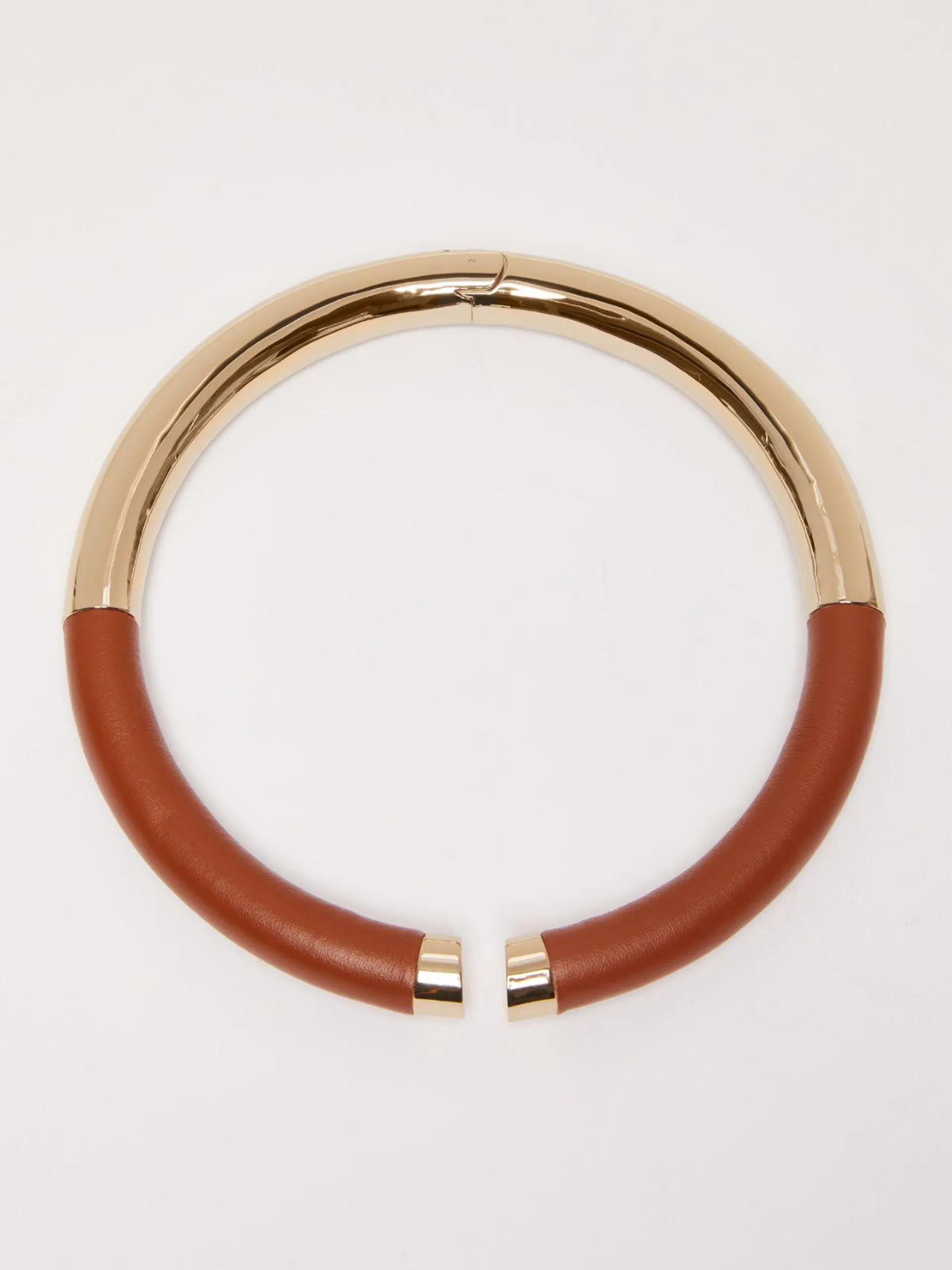 Metal and leather tubular necklace