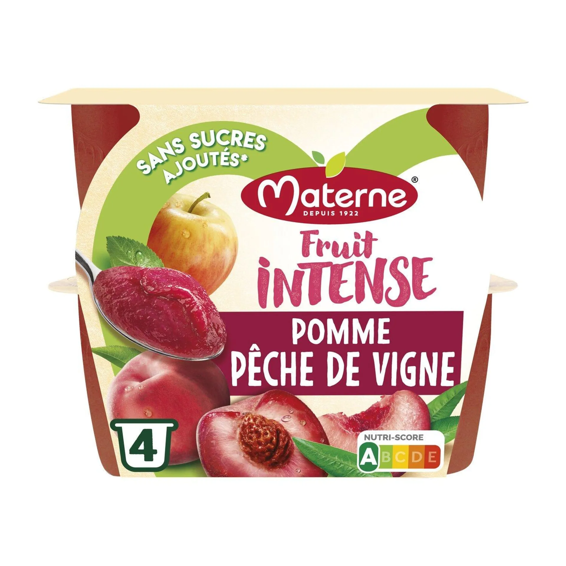 Compotes Fruit Intense pomme pêche de vigne sans sucres ajoutés MATERNE