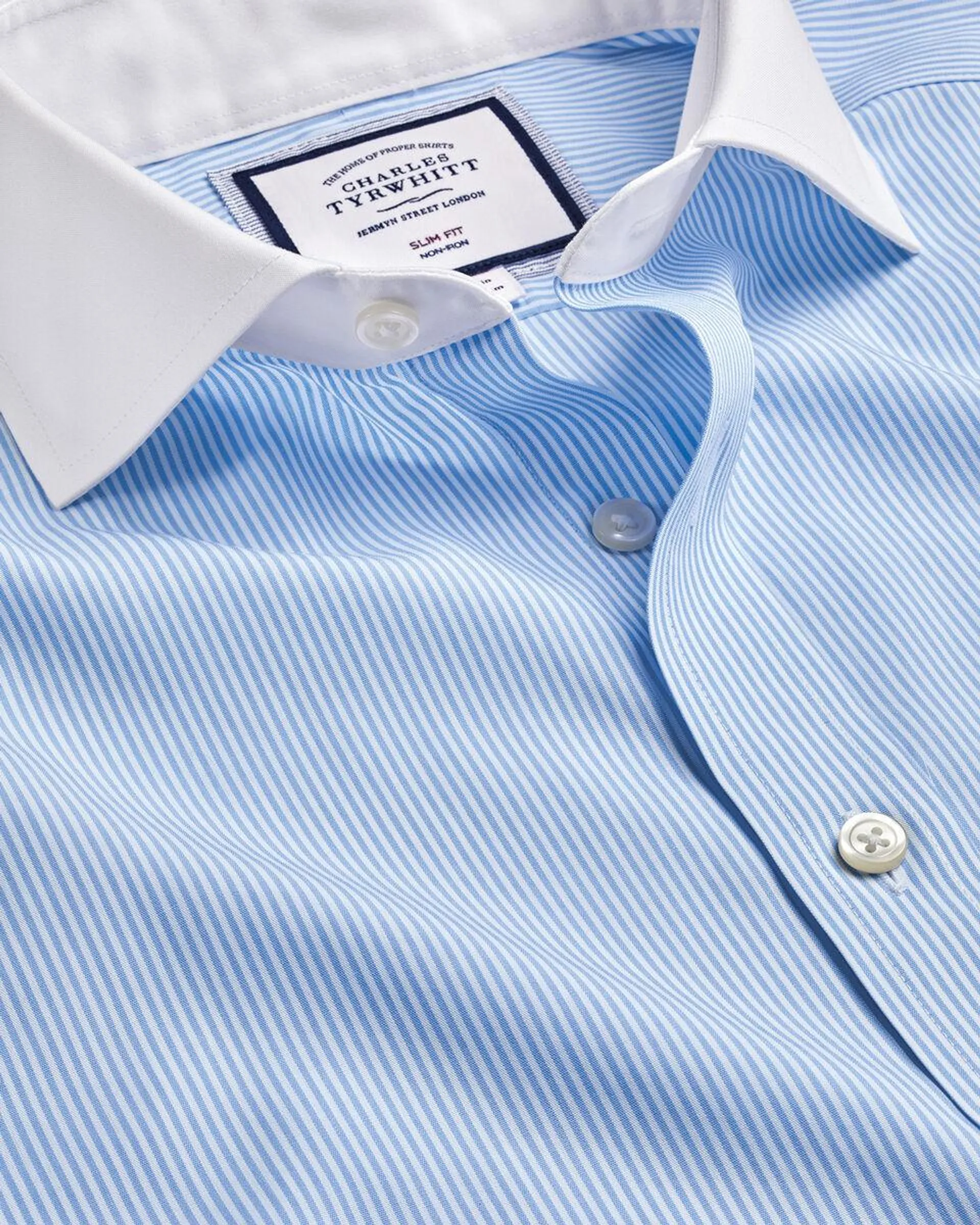 details about product: Cutaway Collar Non-Iron Bengal Stripe Winchester Shirt - Sky Blue