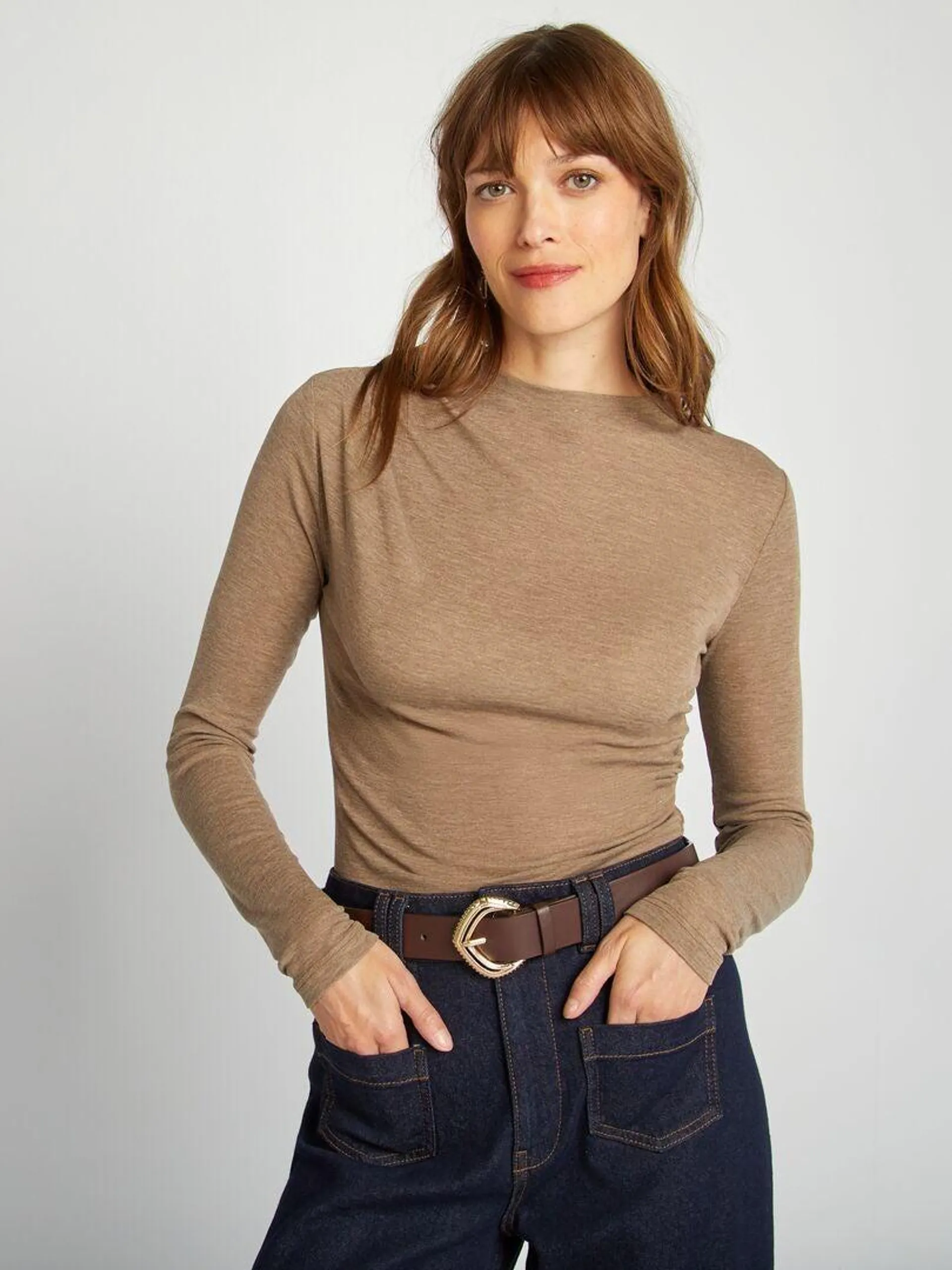 Tee-shirt crop top drapé - Taupe