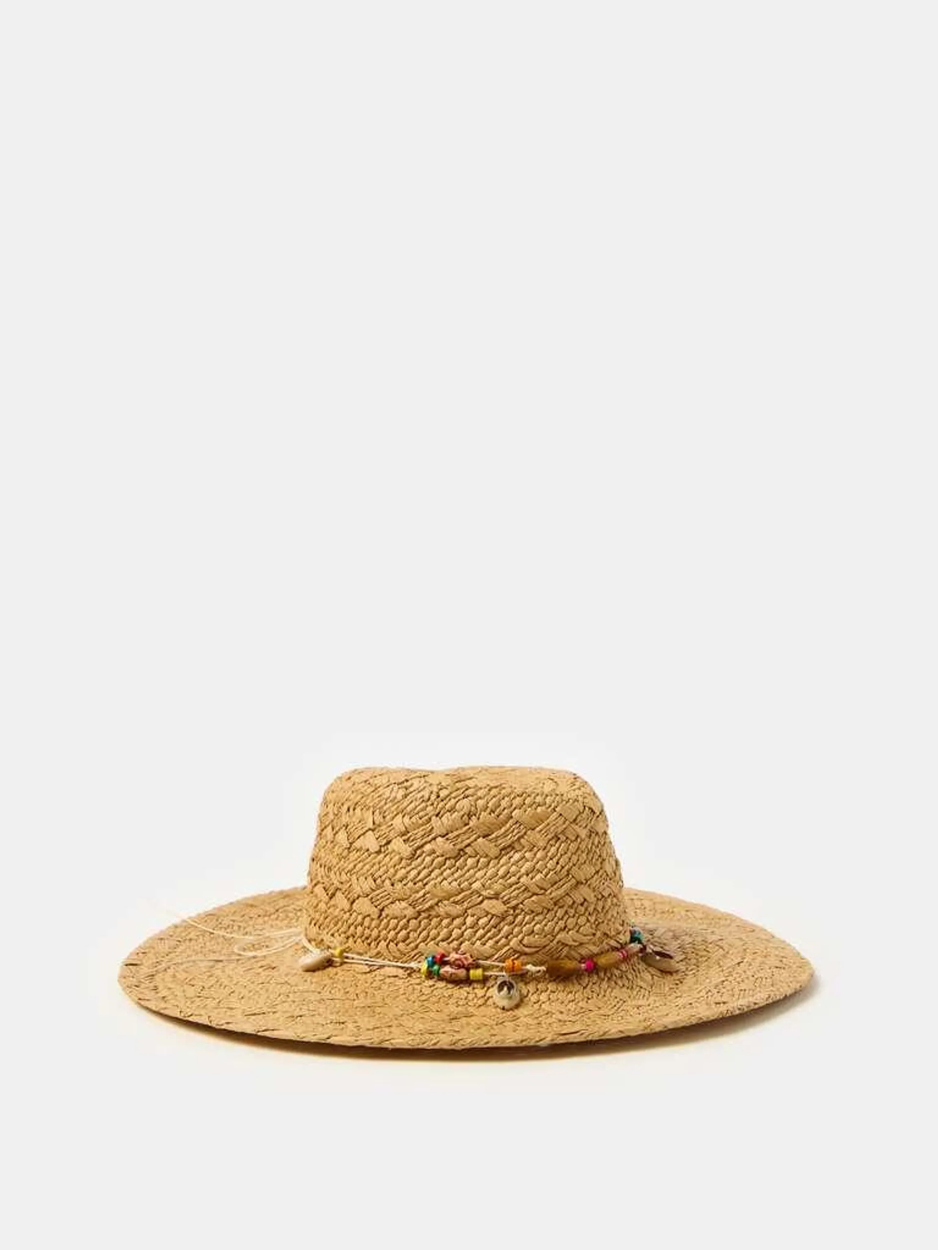 Straw hat with decorations Beige