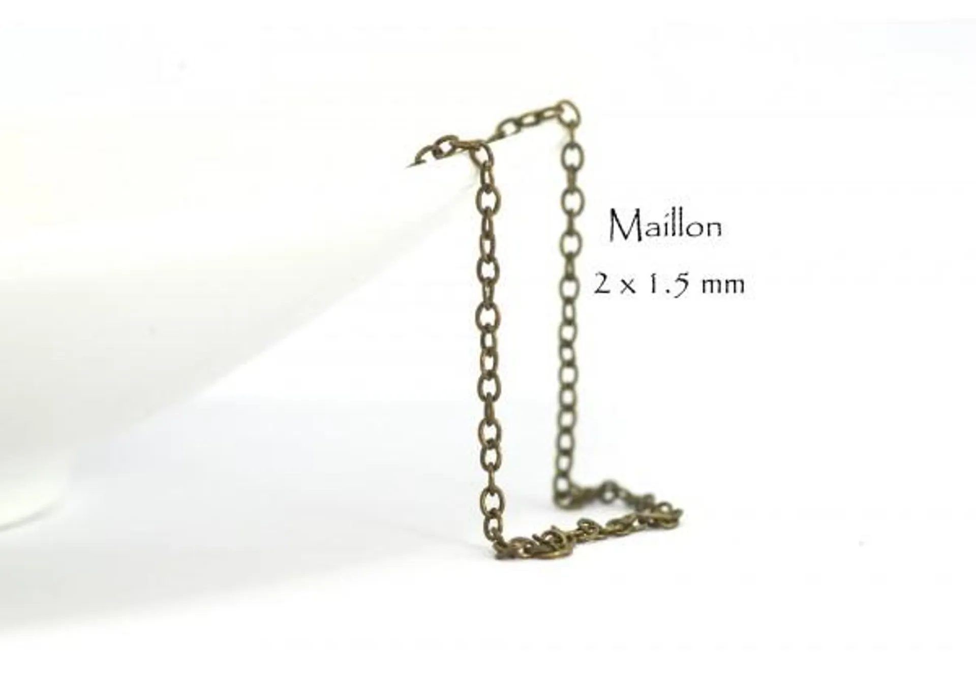 Chaîne en laiton maille Forçat - Maille très fine Ovale 2 x 1.5 mm - Couleur Bronze - Au mètre