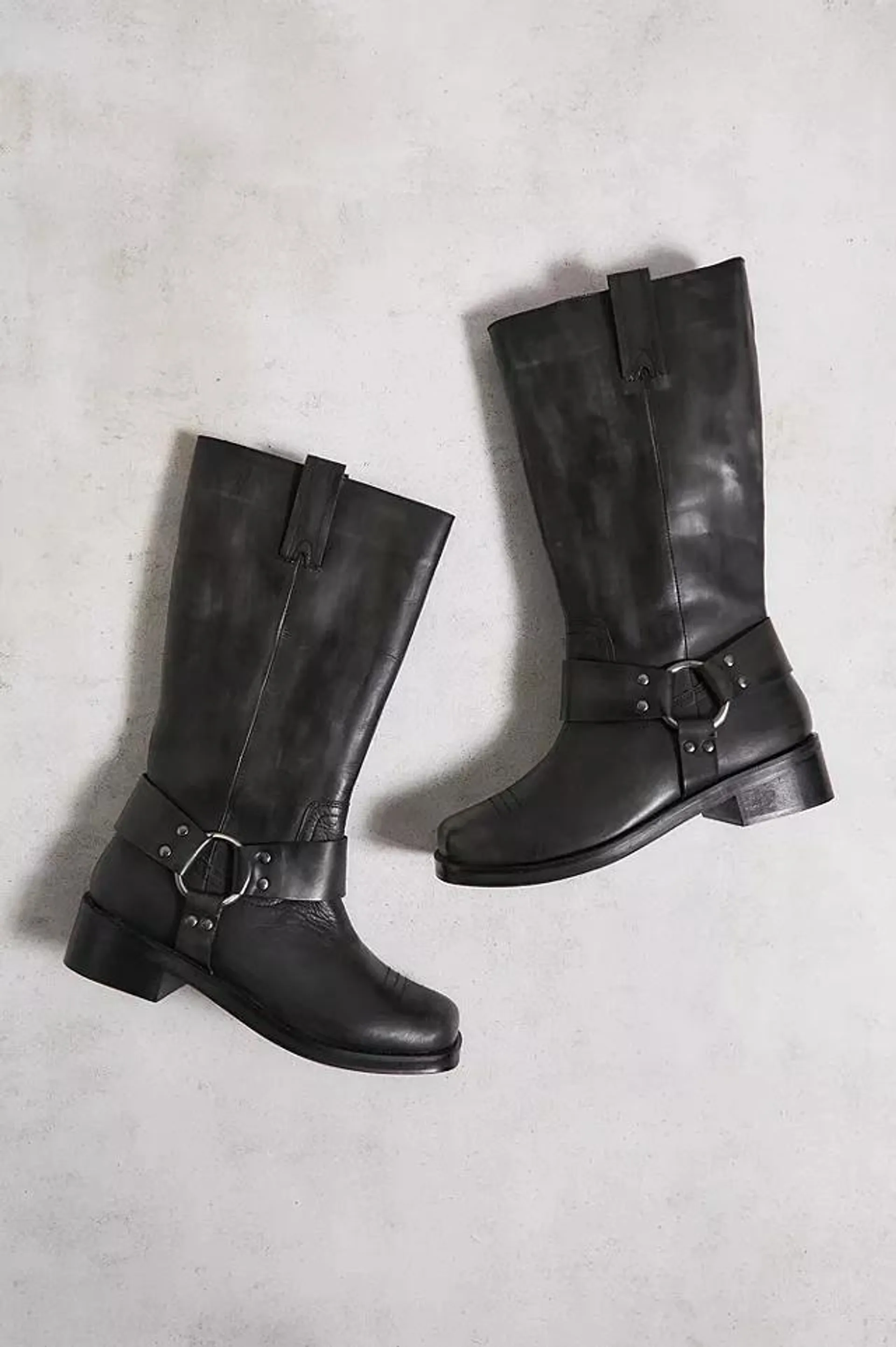 UO Black Leather Motocross Harness Boots