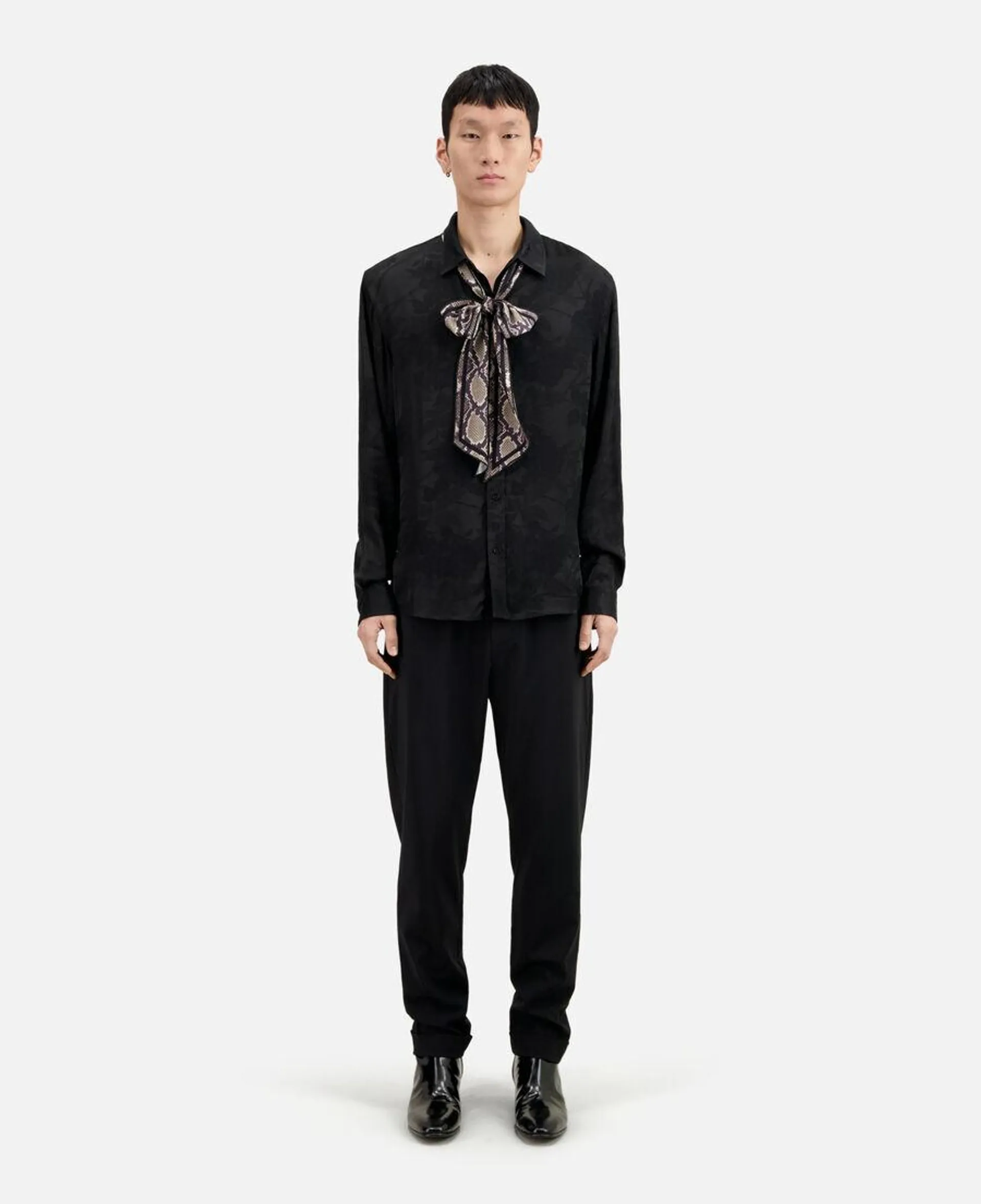 Chemise jacquard à fleurs noire