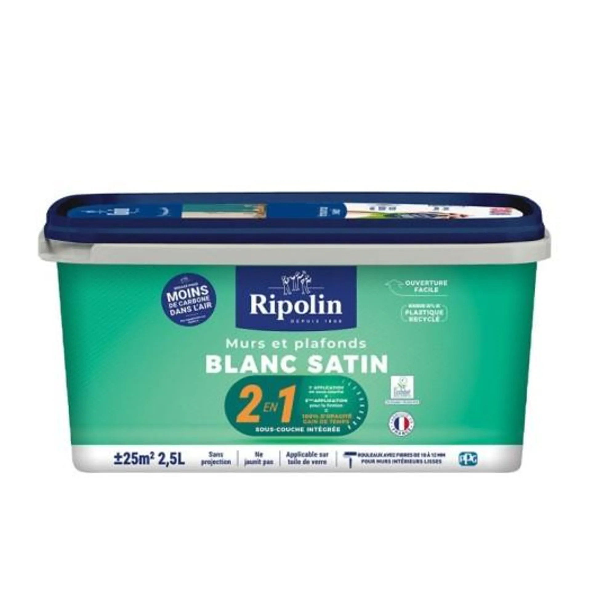 Peinture Ripolin murs et plafonds 2 en 1 sous-couche intégrée blanc satin 2.5L