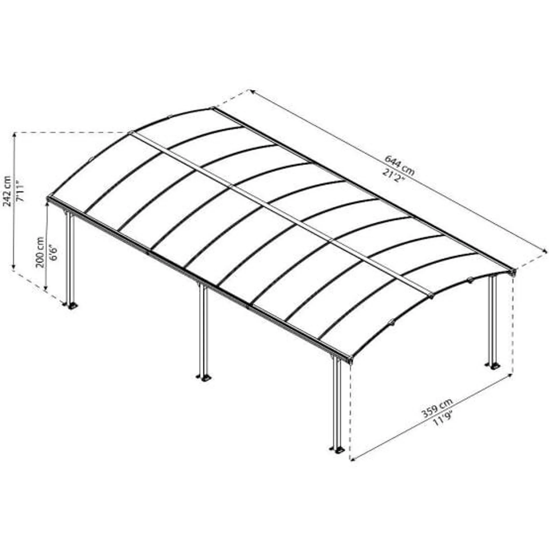 Carport aluminium toit polycarbonate : 1 voiture - 23,1 M2