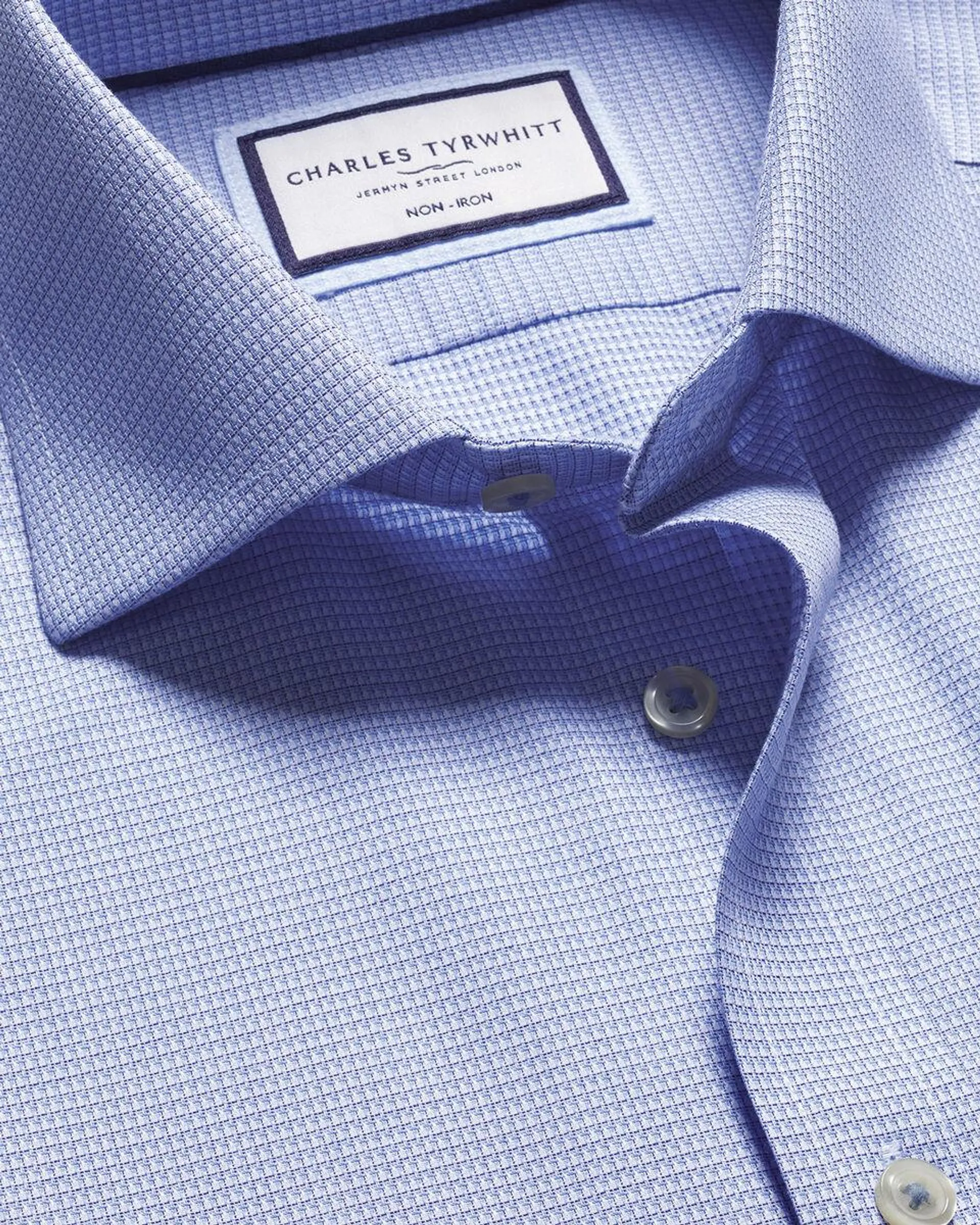 details about product: Cutaway Collar Non-Iron Stretch Kensington Weave Shirt - Cobalt Blue