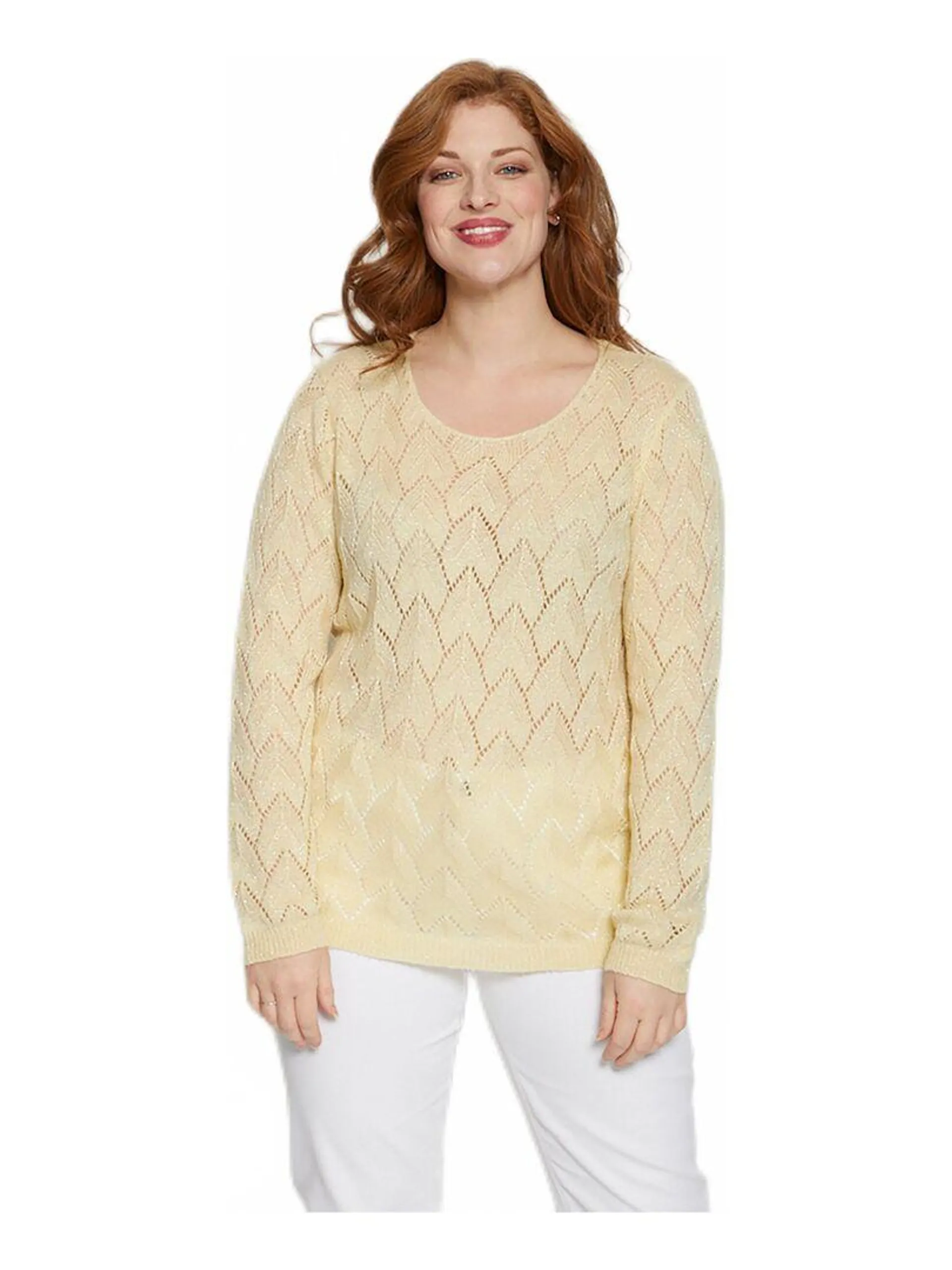 Pull maille ajourée avec fibres recyclées - Beige