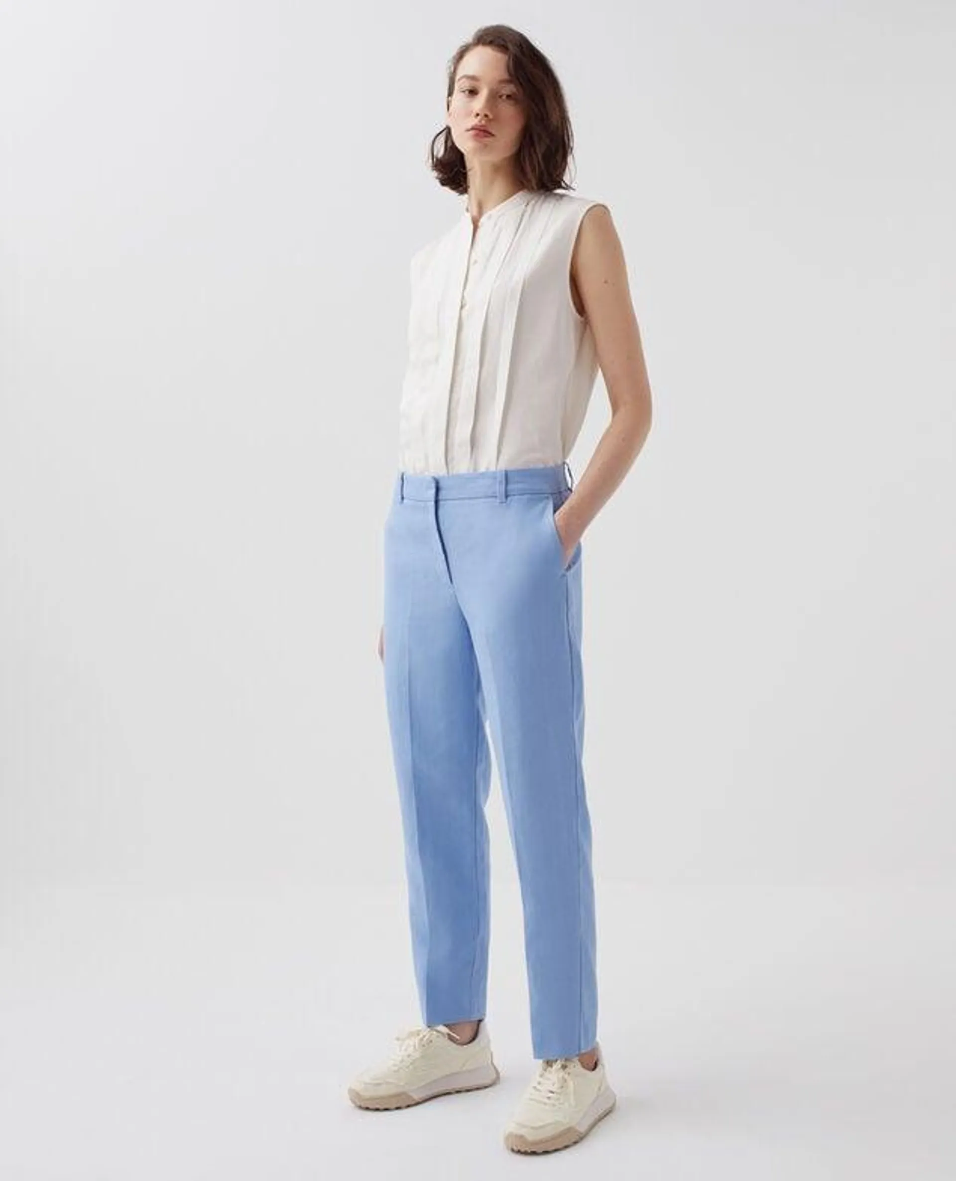 MARGUERITE - Pantalon cigarette en lin bel air blue