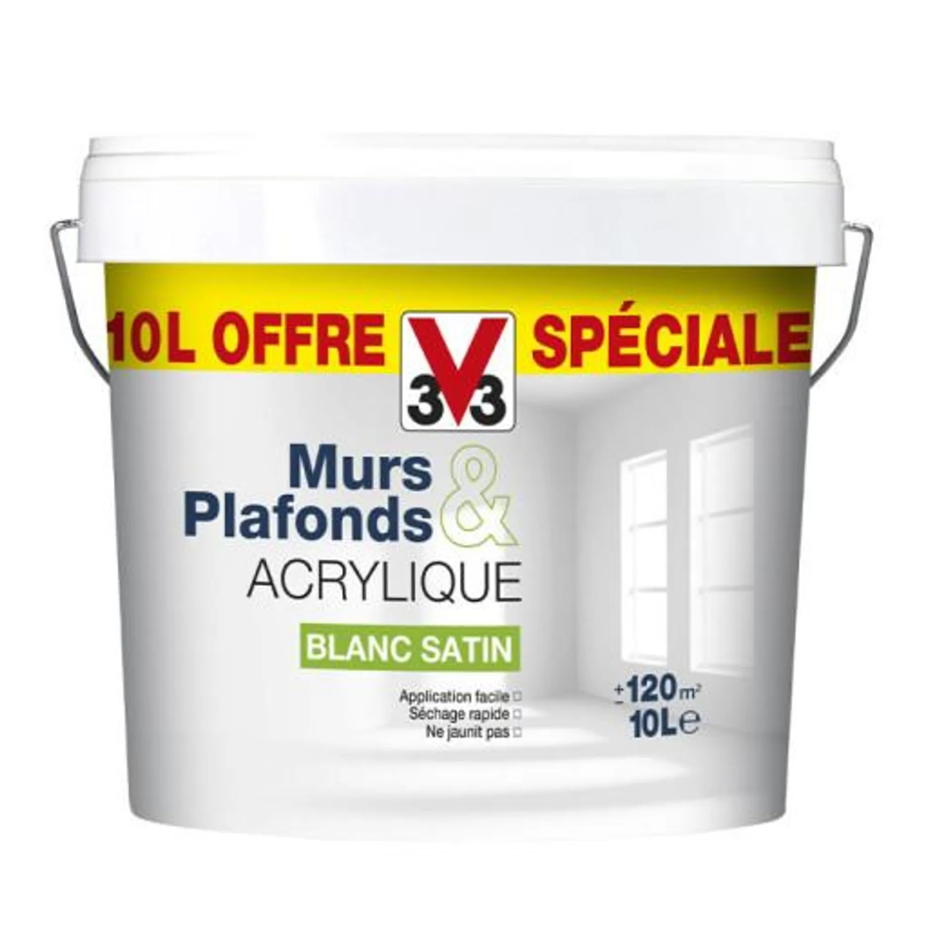 Peinture V33 murs et plafonds blanc satin 10L