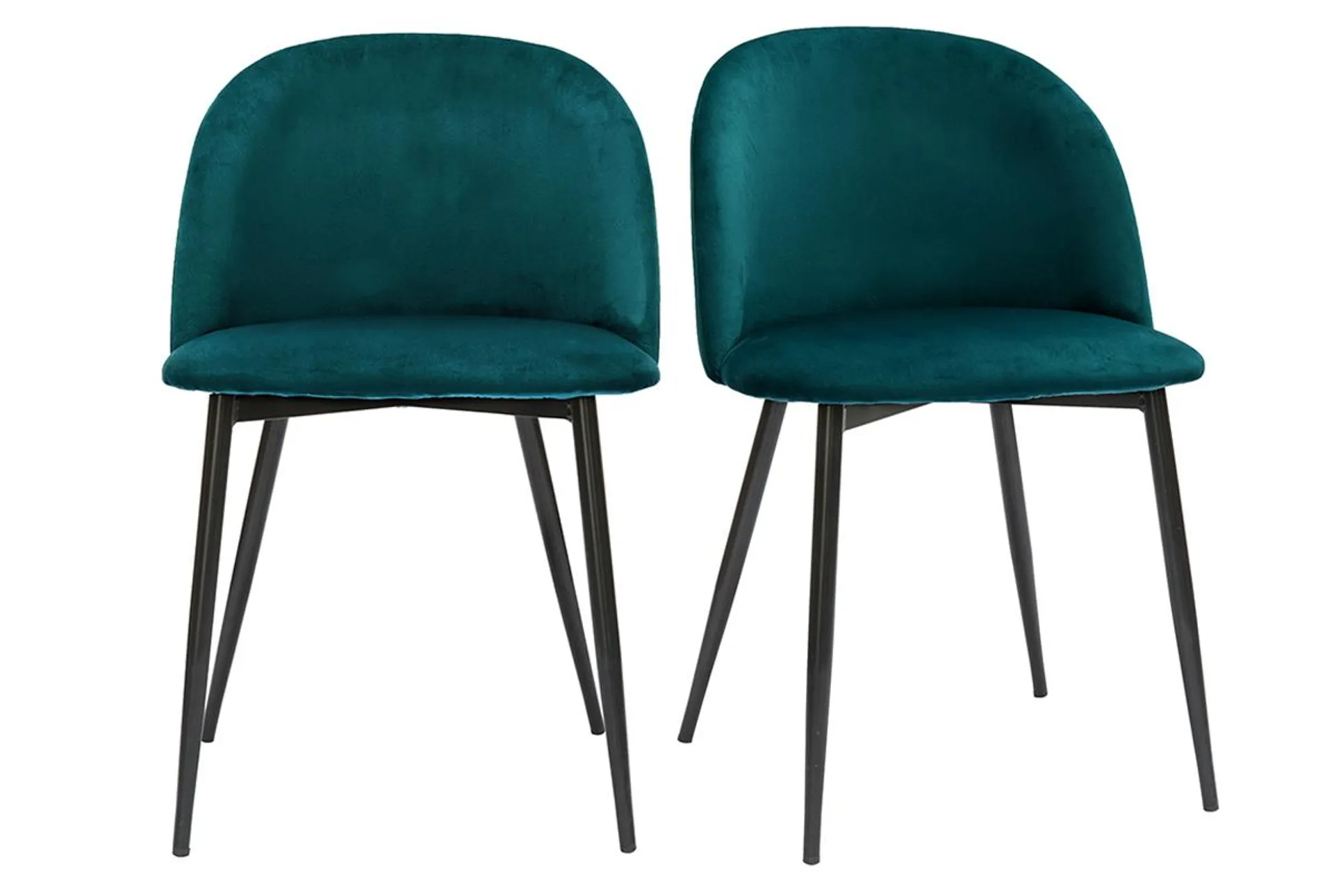 Chaises design en tissu velours bleu pétrole et métal noir (lot de 2) CELESTE