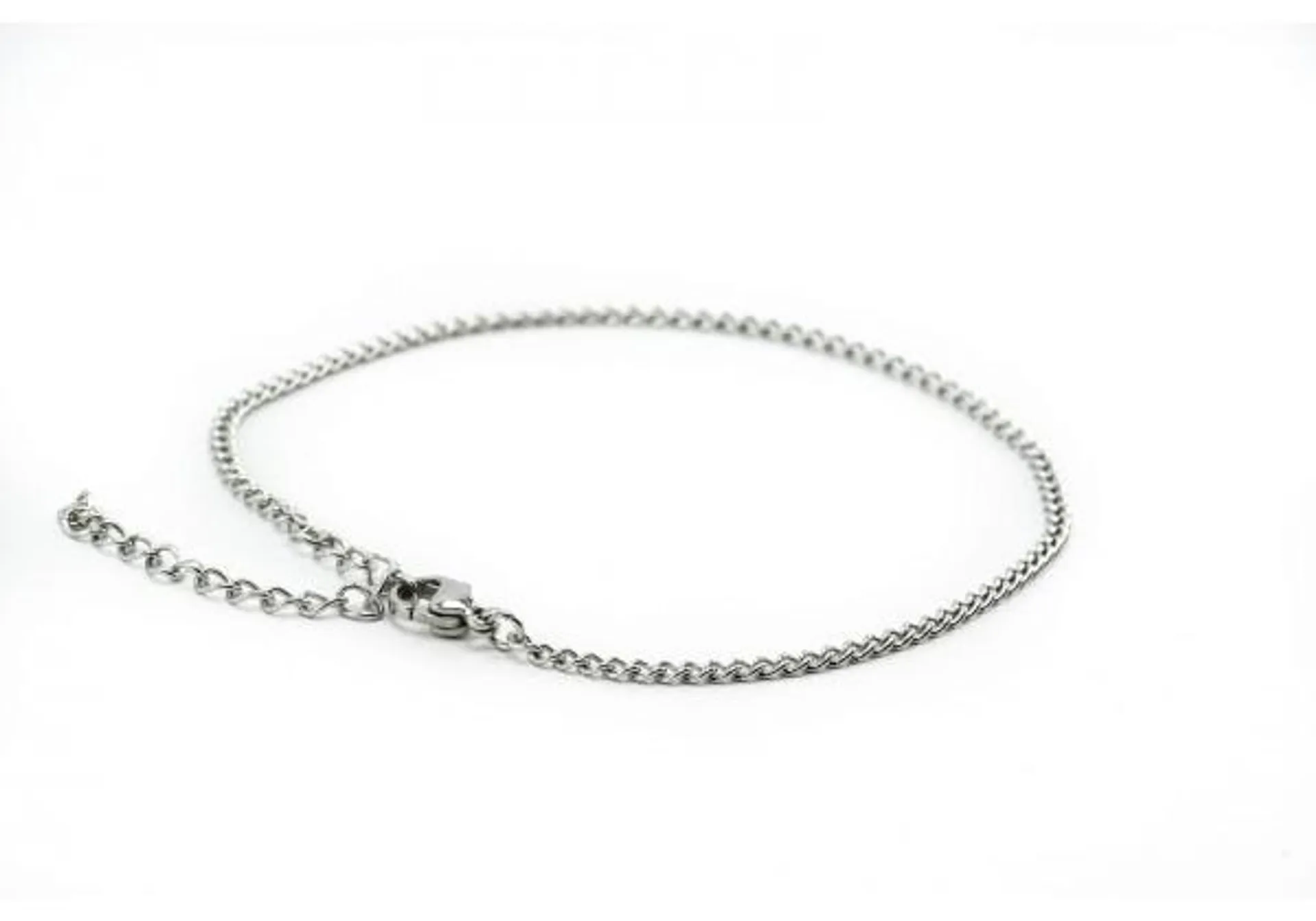 2 Bracelets Maille Gourmette en Acier Inoxydable - Longueur : 19 cm + Chaine d'extension : 5 cm - Couleur Argent