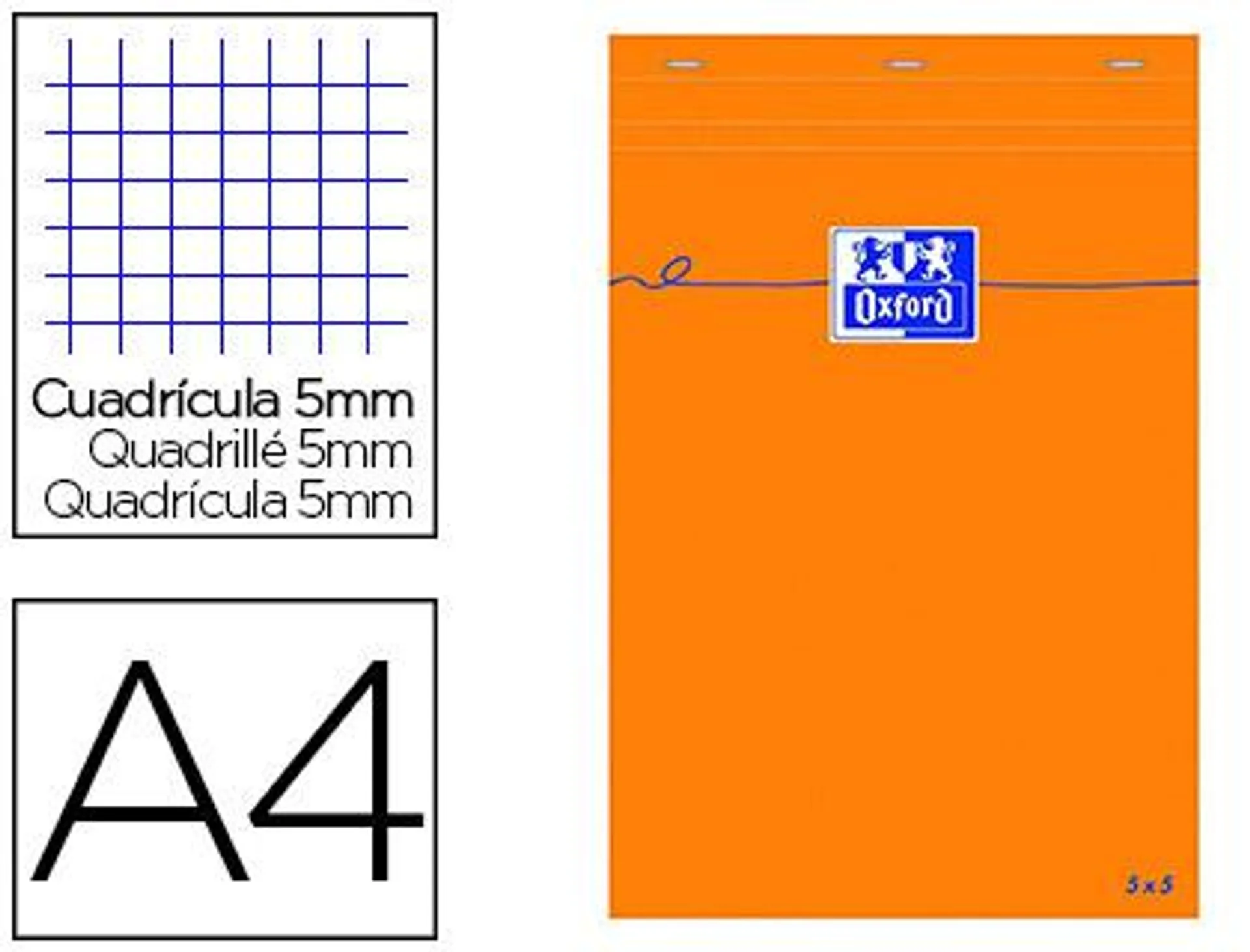 Bloc bureau oxford a4 papier vélin surfin agrafé en tête couverture enveloppante 210x297mm 80f 80g 5x5mm 160pag orange