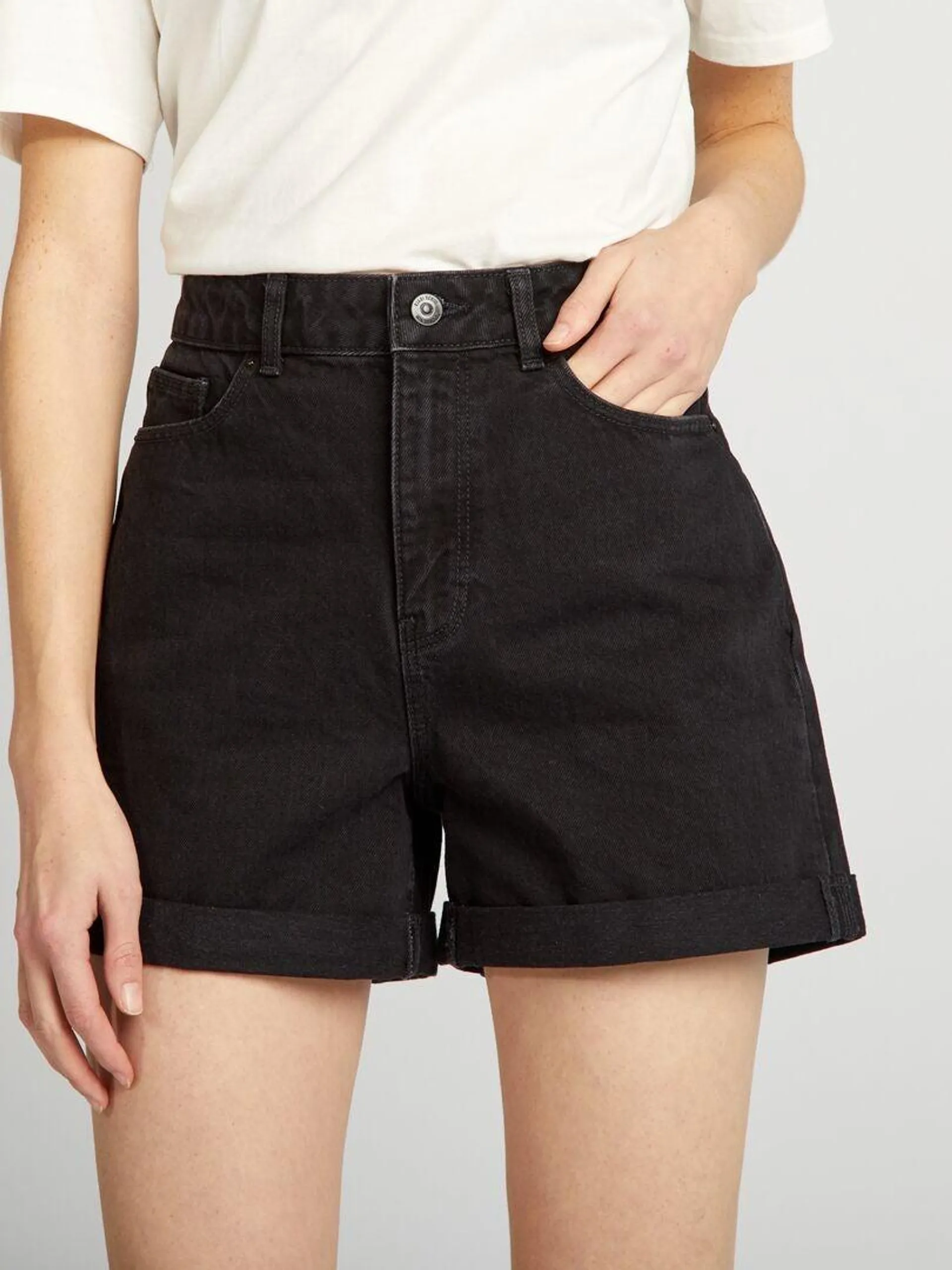 Short en denim taille haute - Noir