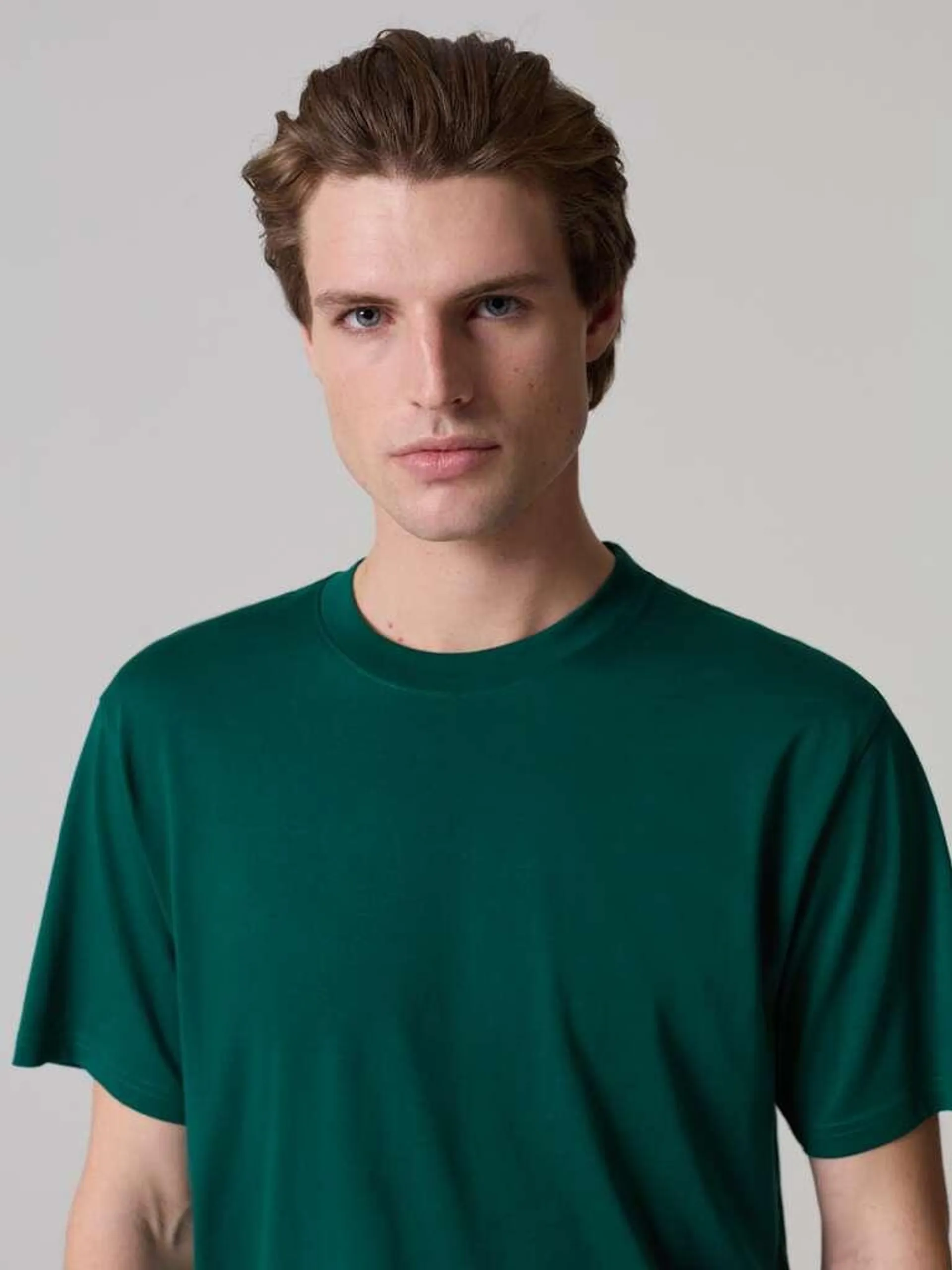 Supima cotton T-shirt with round neck Vert foncé