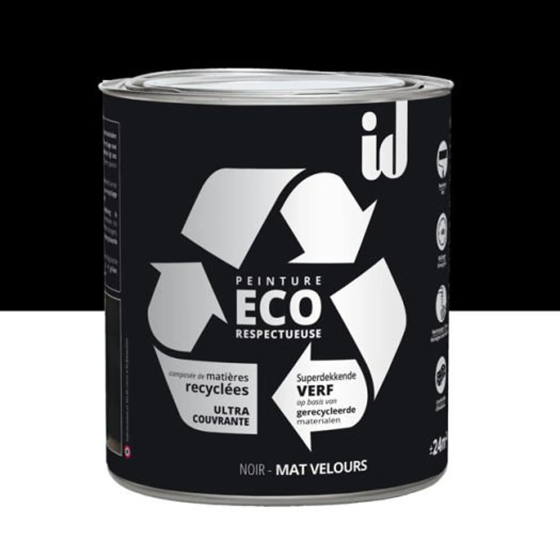 Peinture Eco responsable à base de matières recyclées noir mat-velours 2L