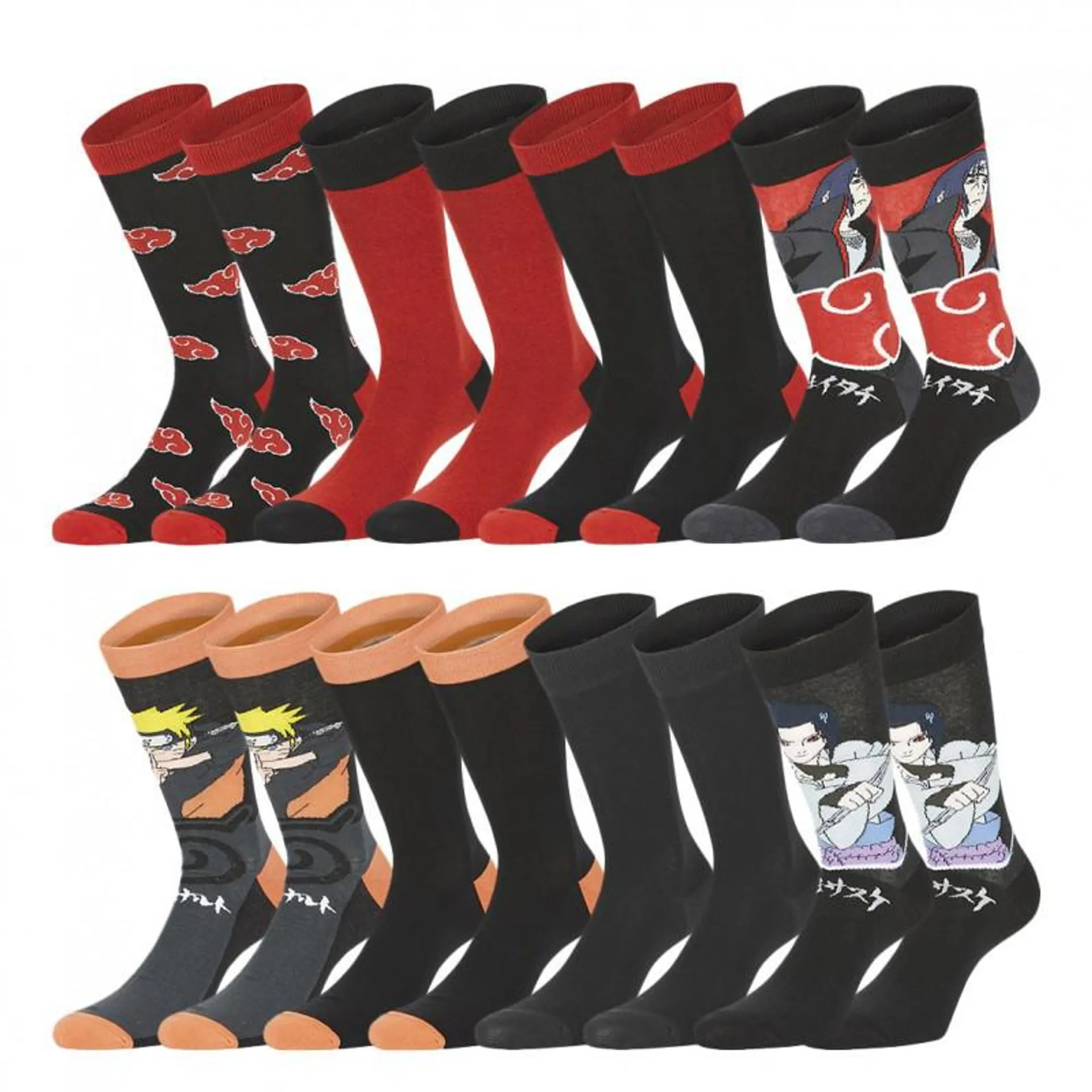 Lot de 8 paires de chaussettes Freegun Naruto Shippuden Homme