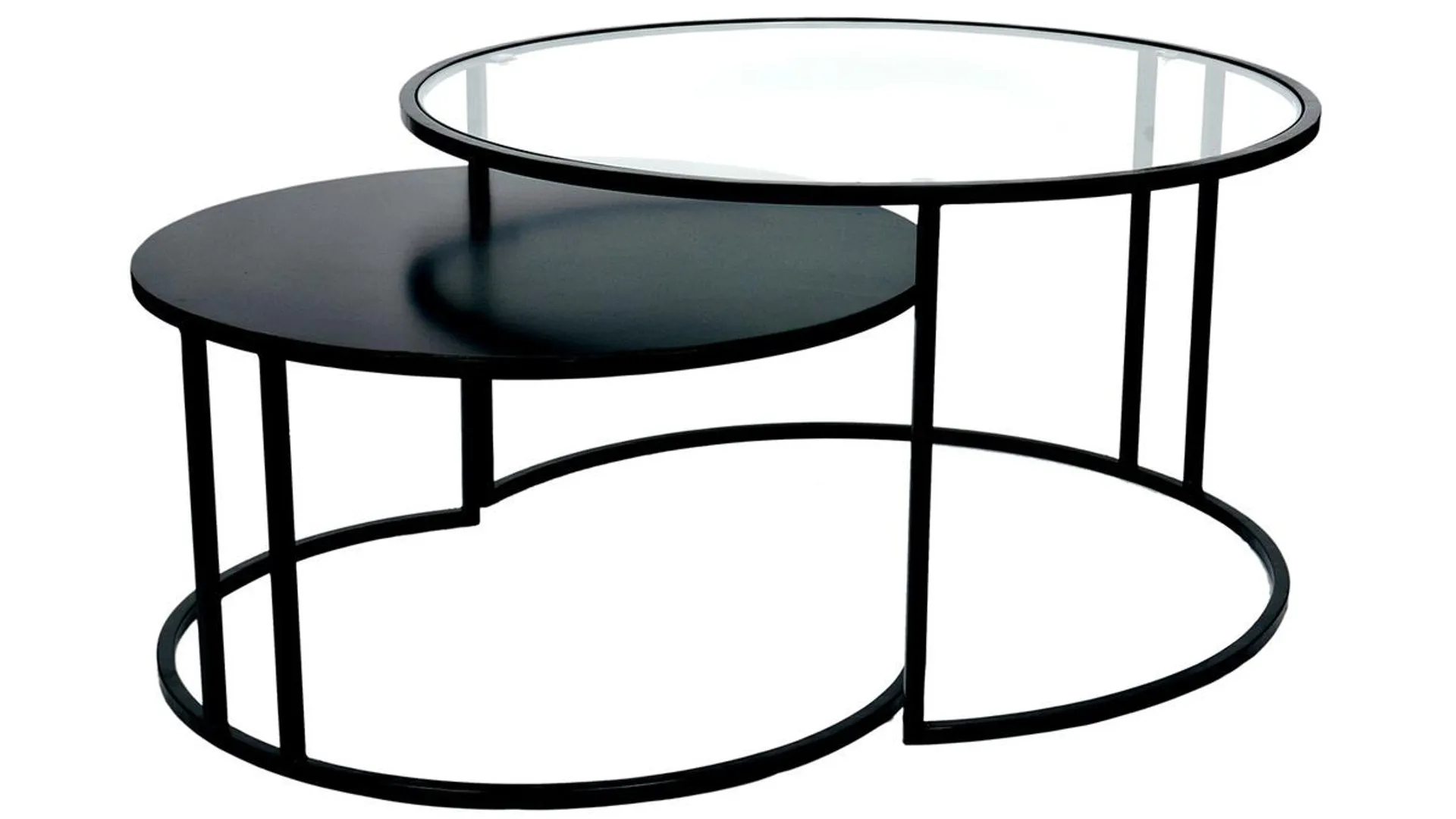 Tables basses gigognes rondes design verre trempé et métal noir TAHL (lot de 2)