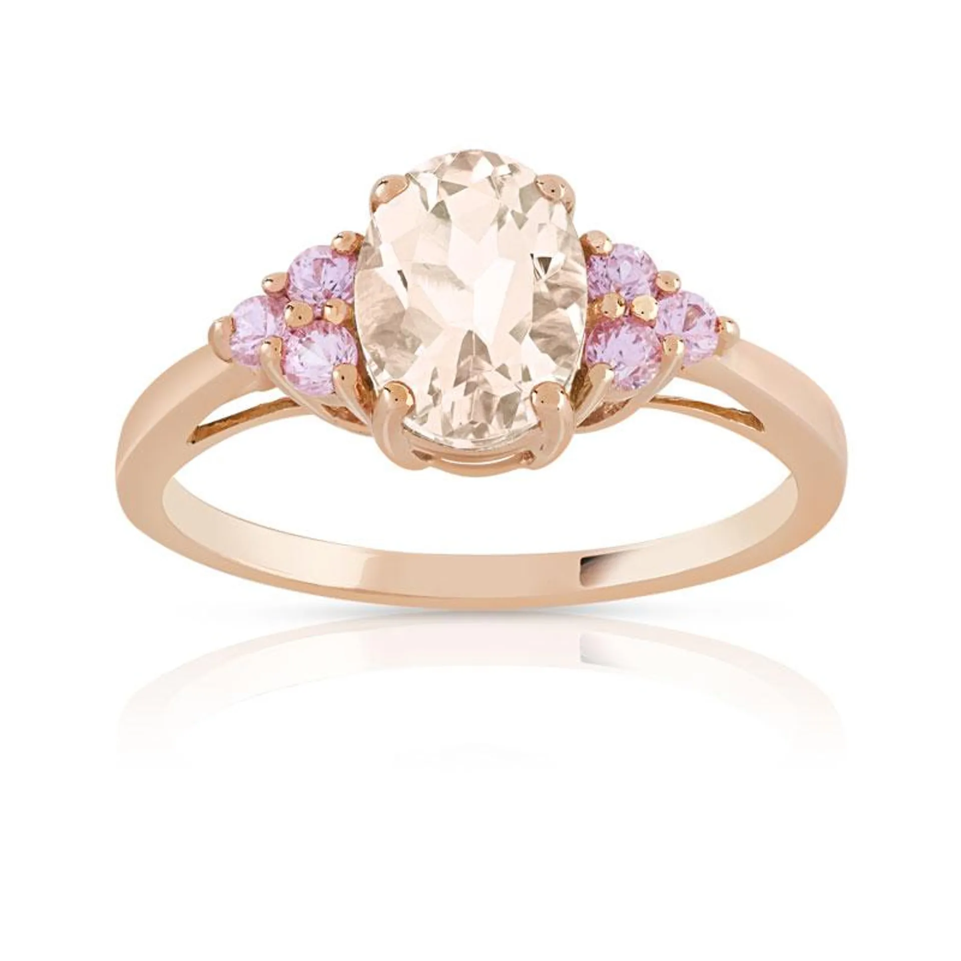 Bague or 375 rose morganite ovale et saphirs roses