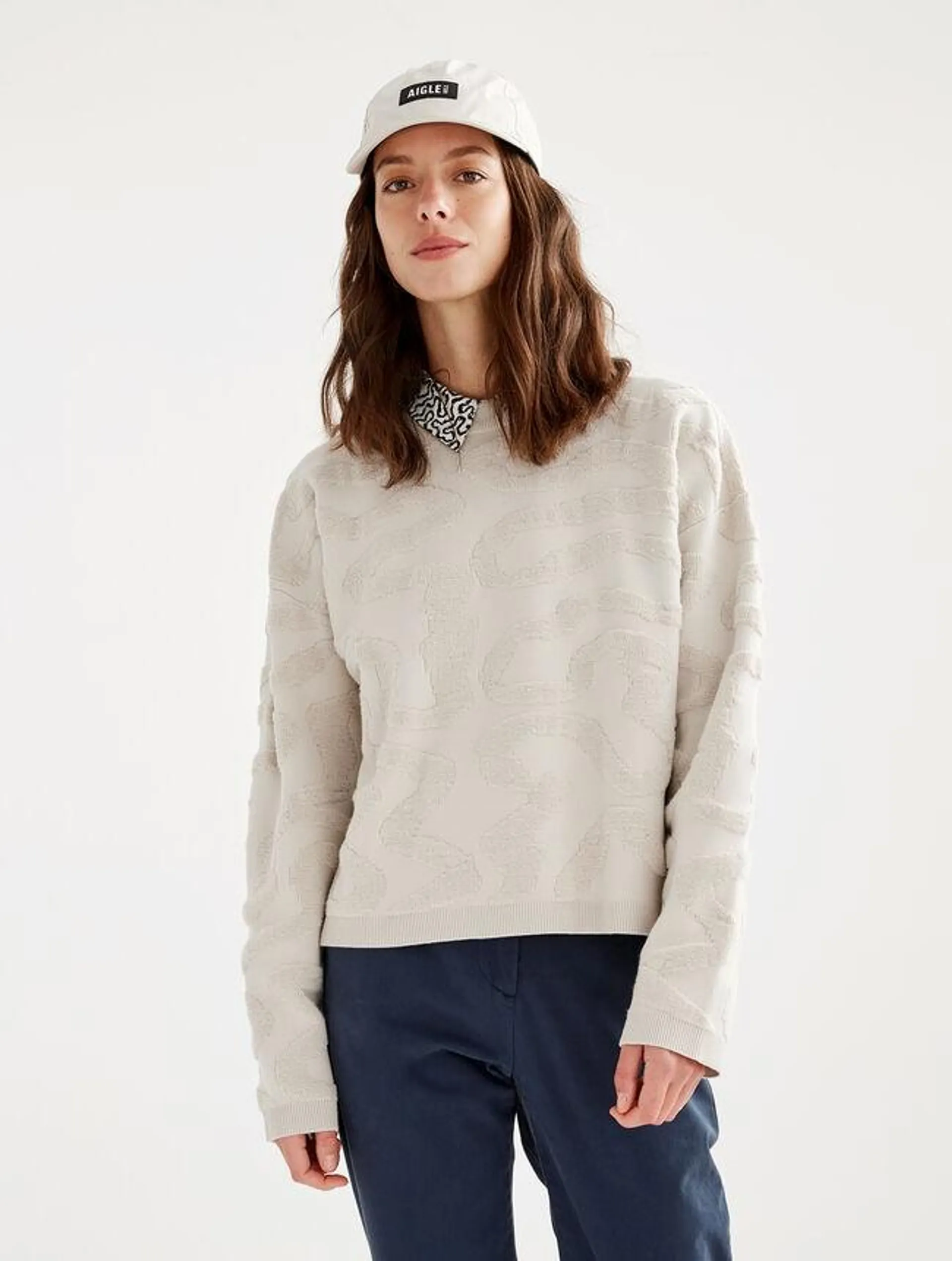 Pull col rond jacquard vermicule