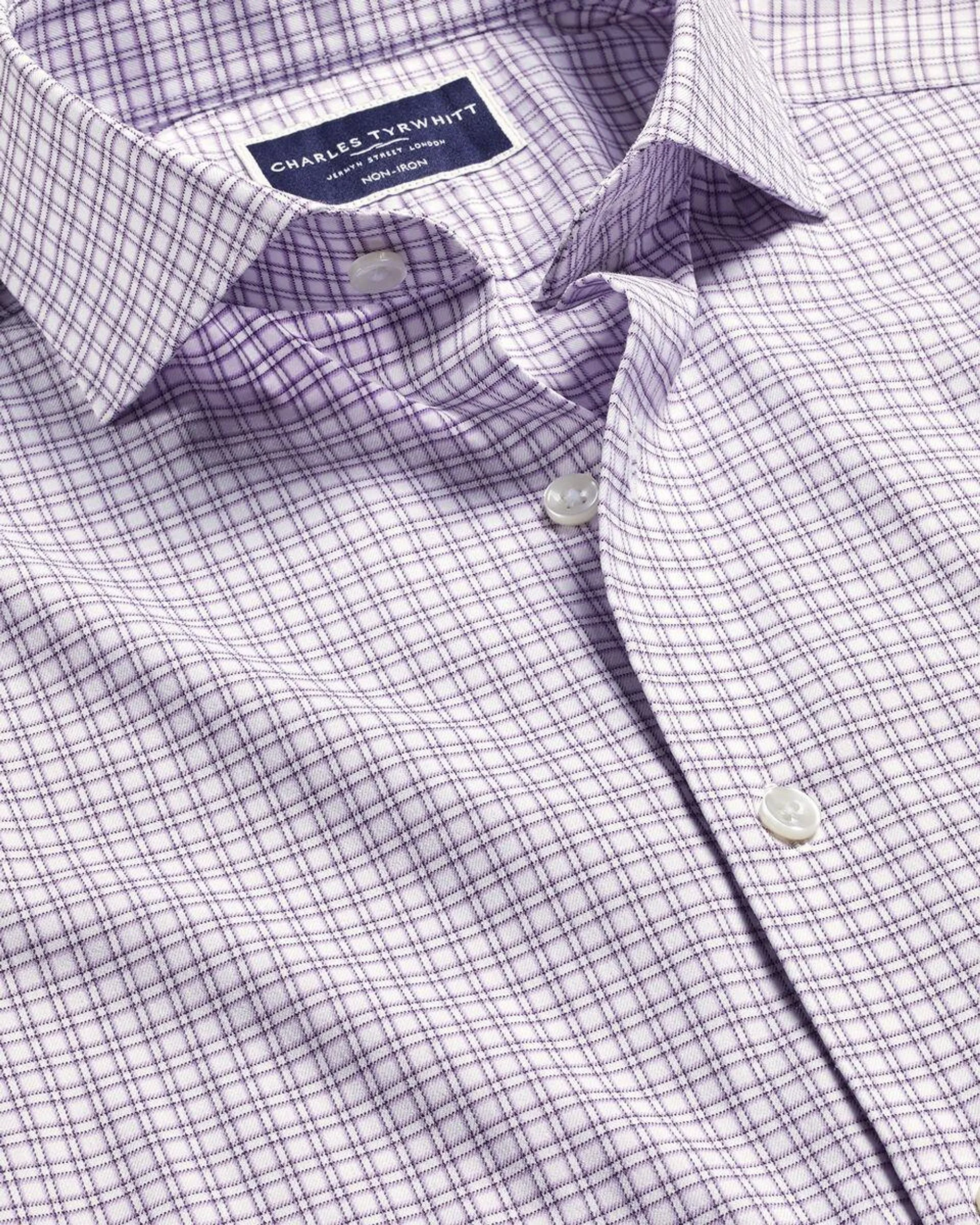 details about product: Non-Iron Stretch Twill Grid Check Shirt - Mauve Purple