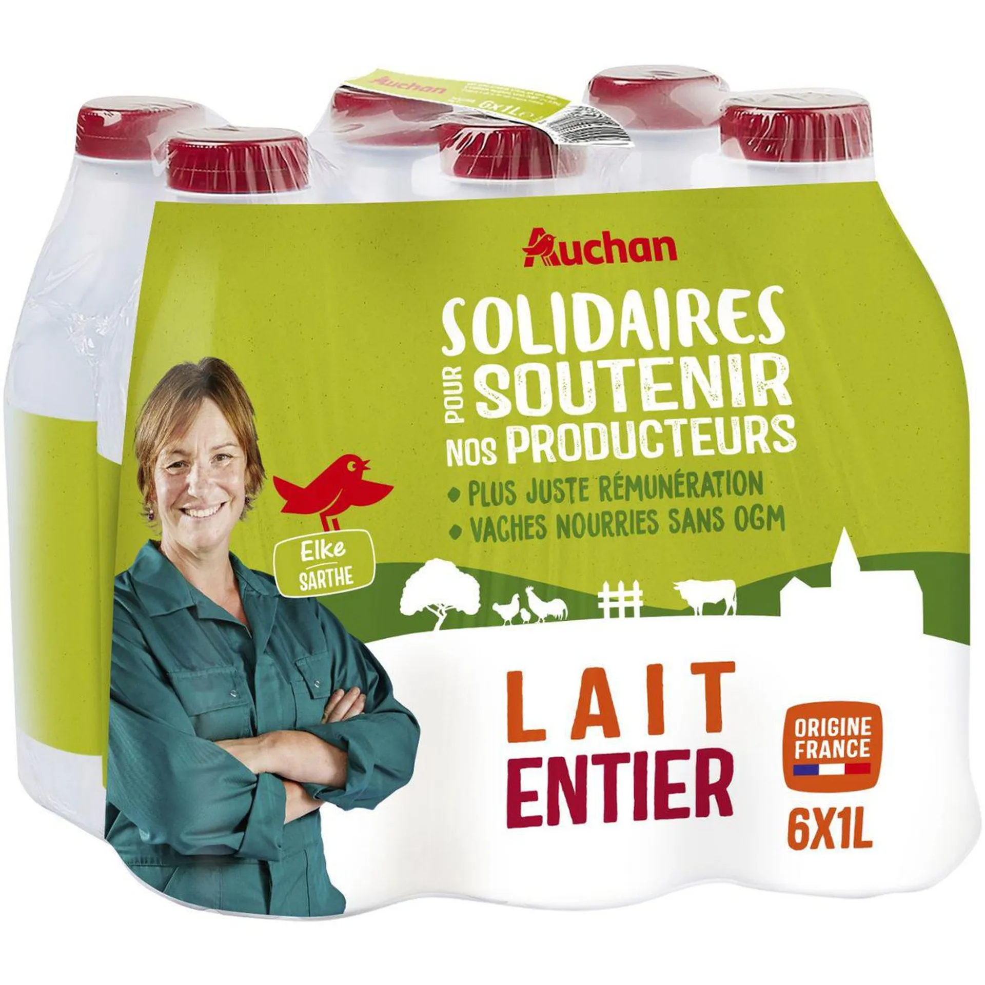 AUCHAN SOLIDAIRES CULTIVONS LE BON Lait entier UHT 6x1L