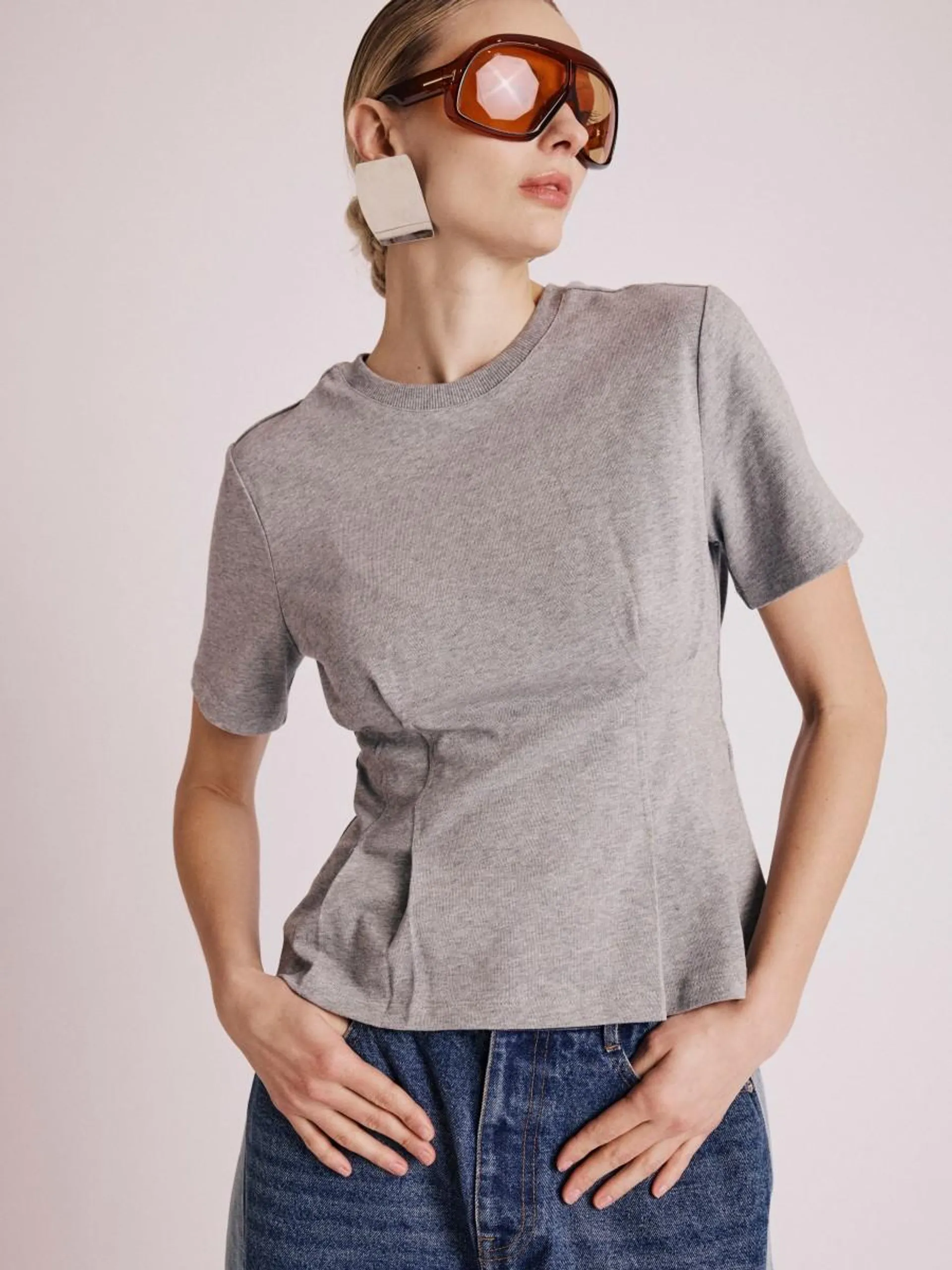 T-Shirt EDWIN | T-shirt gris court cintré à col rond