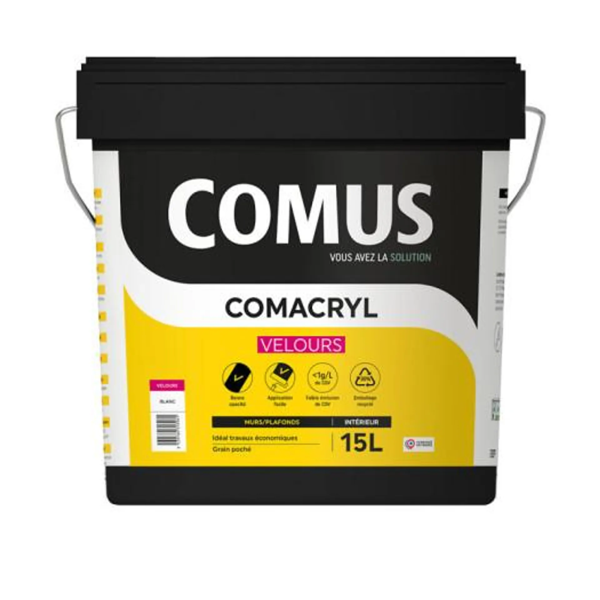 Peinture COMACRYL spécial chantier blanc velours 15L