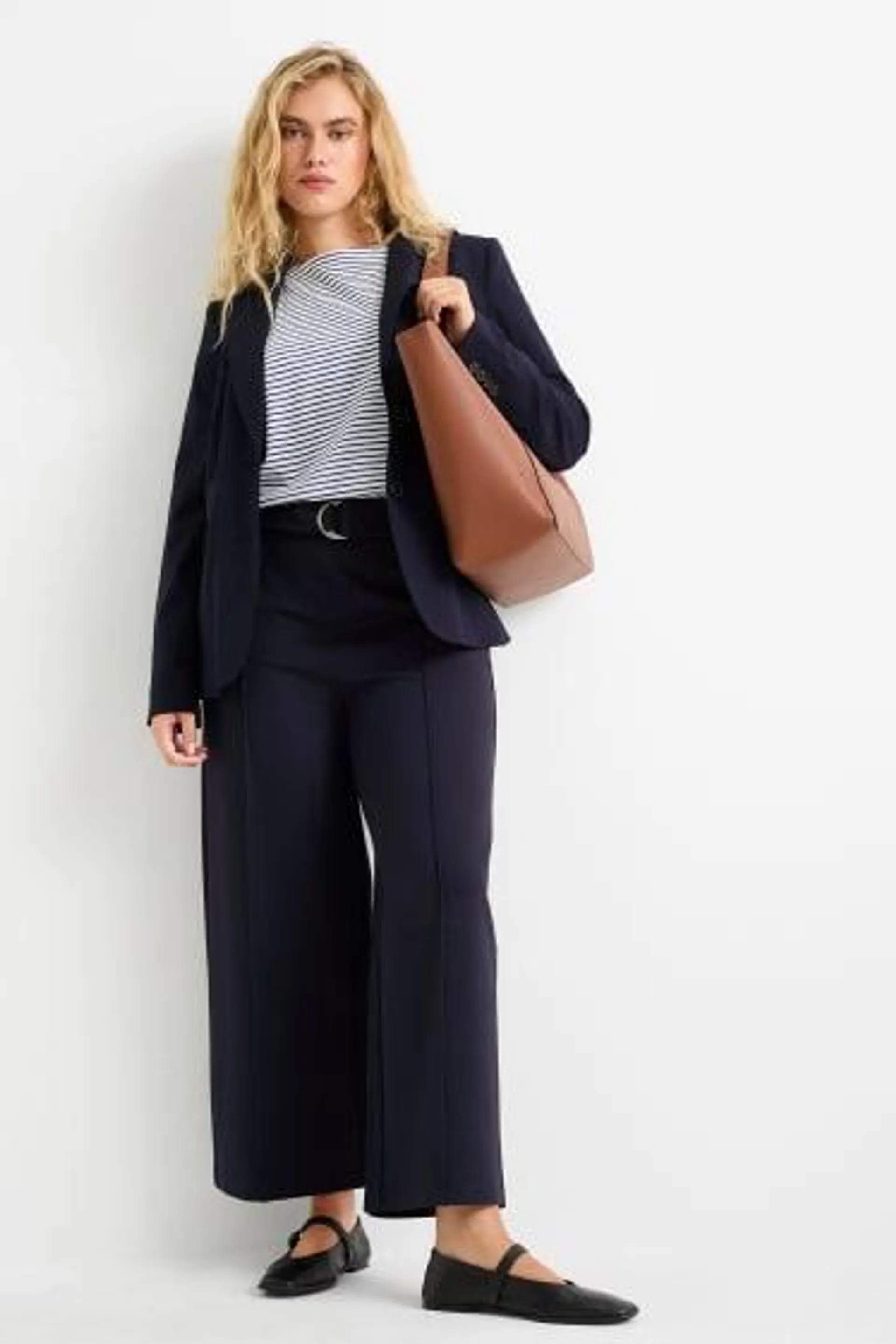 Jersey trousers - high-rise waist - wide leg