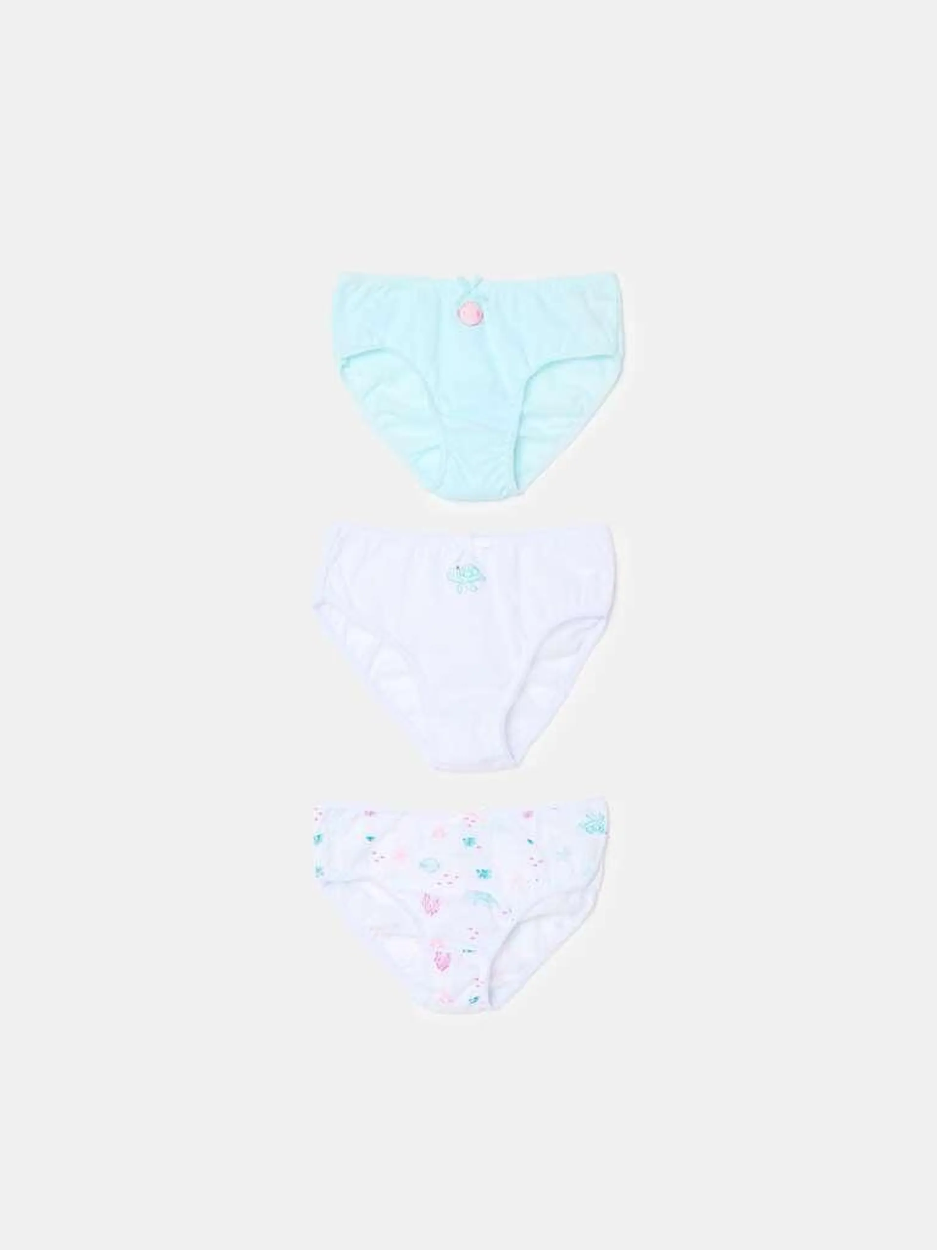 Three-pack briefs in organic cotton with bow Blanc/bleu clair