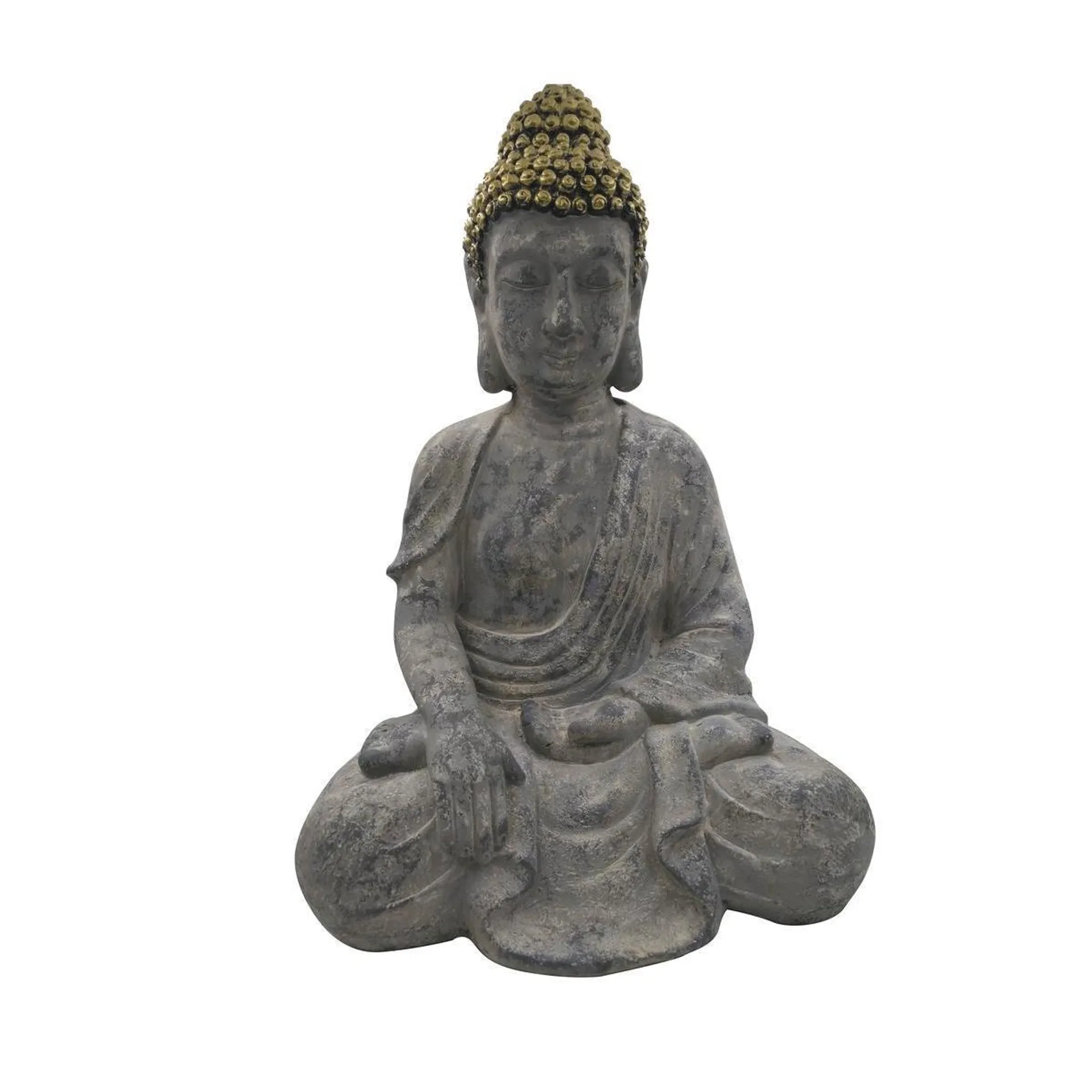 Bouddha assis - 35 x H 52 x 27 cm - Gris, or