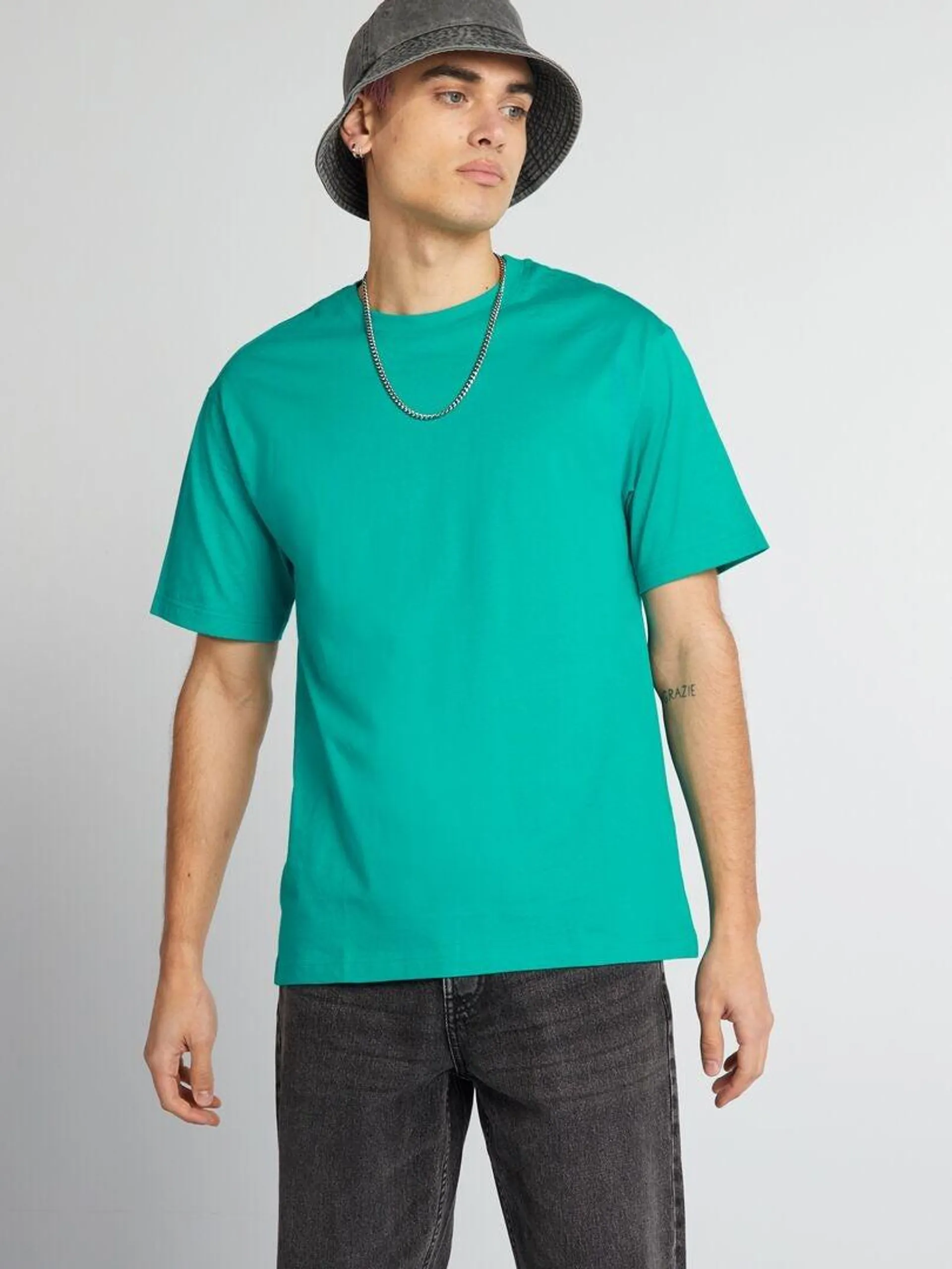 T-shirt uni à col rond - vert