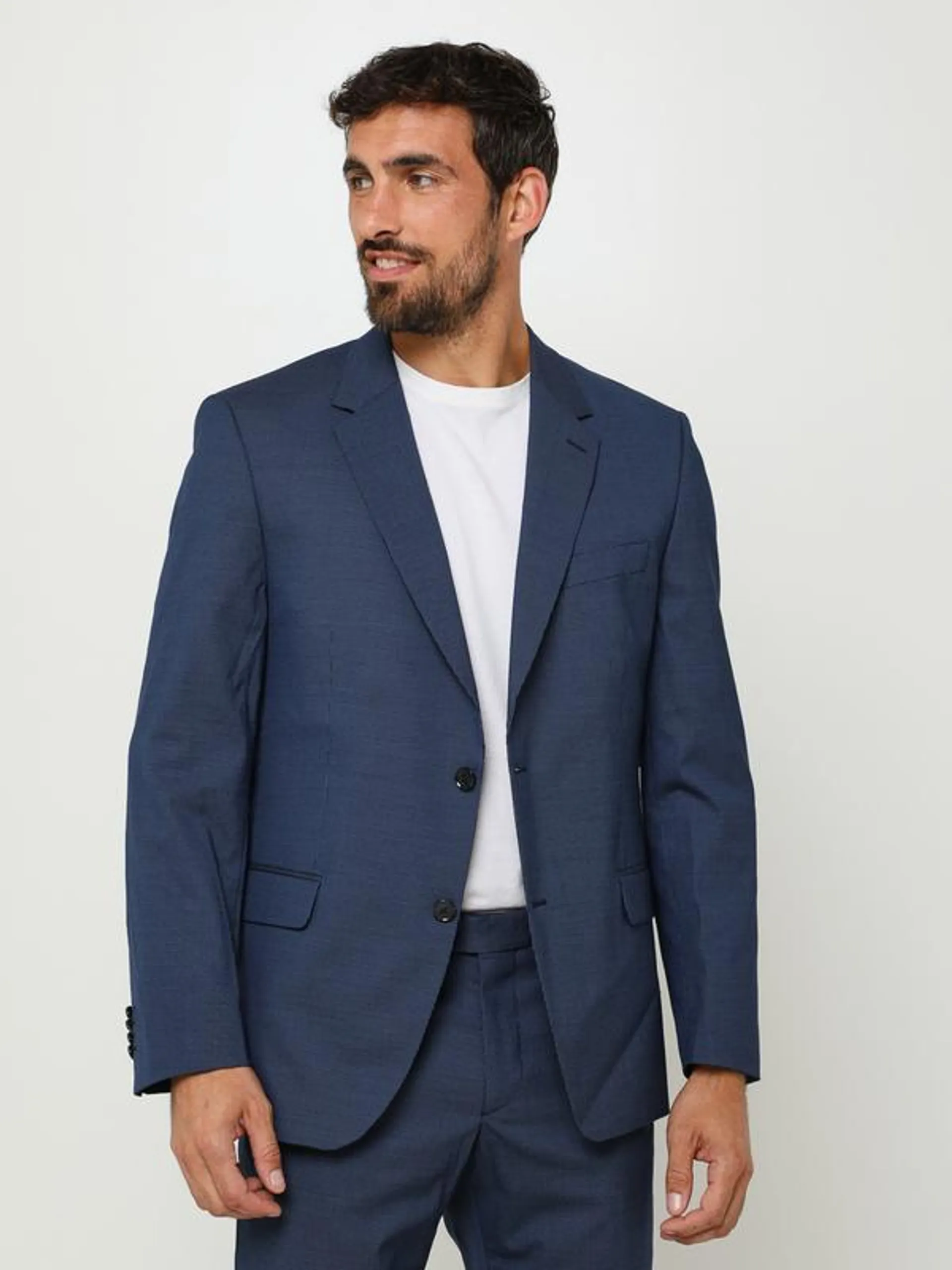 Veste De Costume En Lainage Léger Micro Texturé - Bleu marine