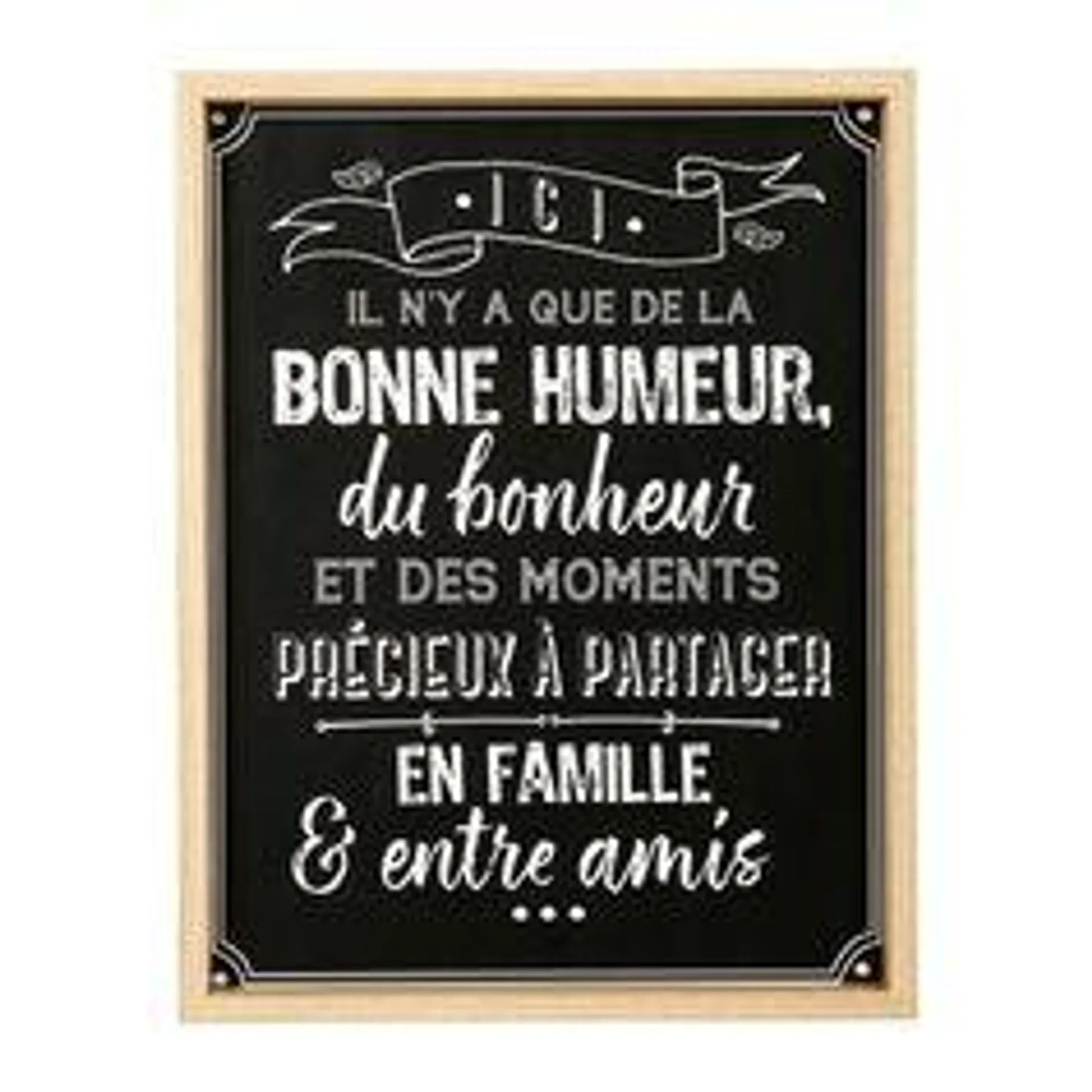 Toile citation "rire et bonne humeur" et cadre bois 24x31.5x2.3cm